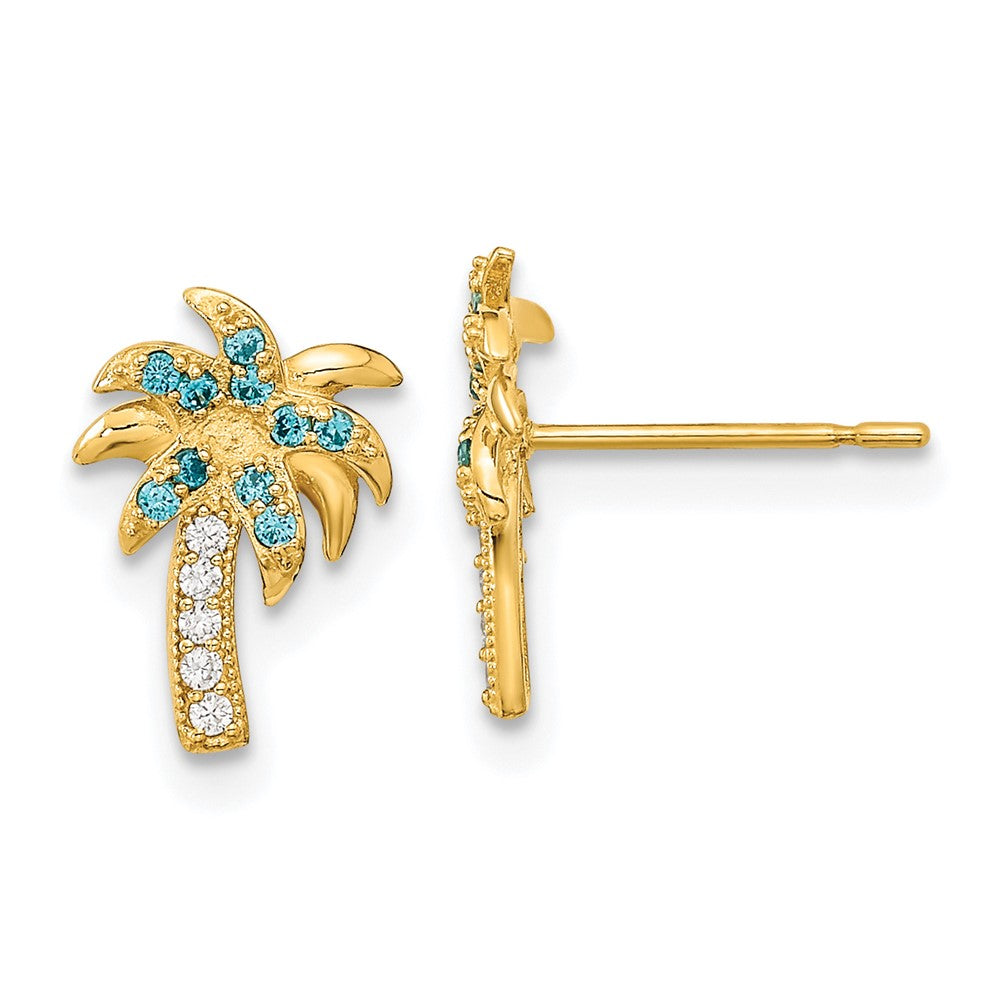 14k Madi K Blue & Clear CZ Palm Tree Post Earrings (0.88 grams)