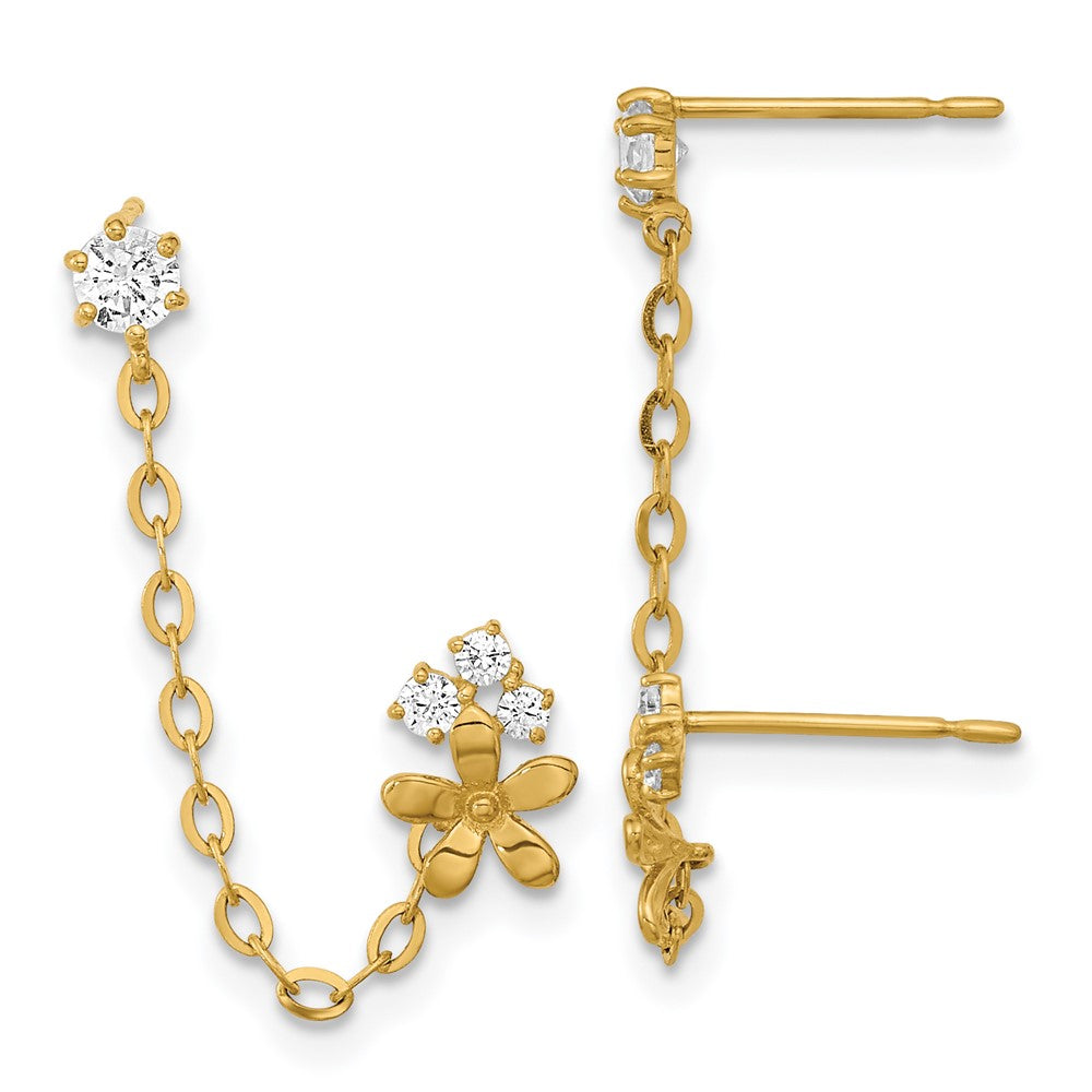 14k Madi K CZ Double Post w/Chain Flower Earring (0.55 grams)