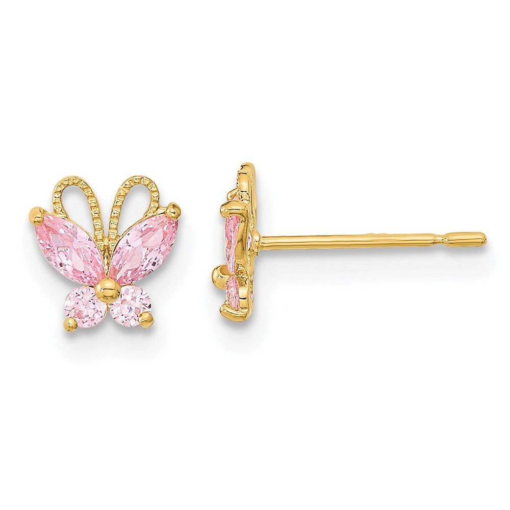 14k Madi K Kids Pink CZ Butterfly Post Earrings (0.58 grams)