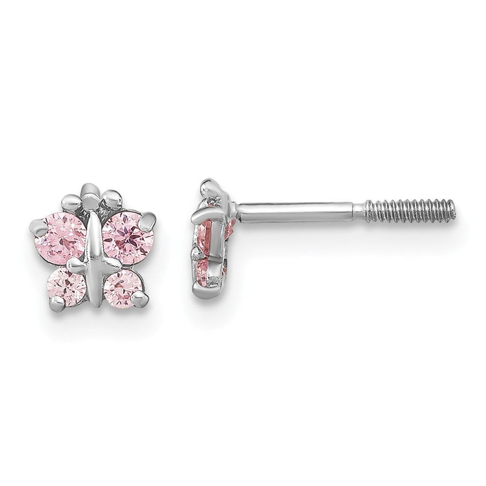 14k White Gold Madi K Polished Pink CZ Butterfly Post Earrings (0.33 grams)