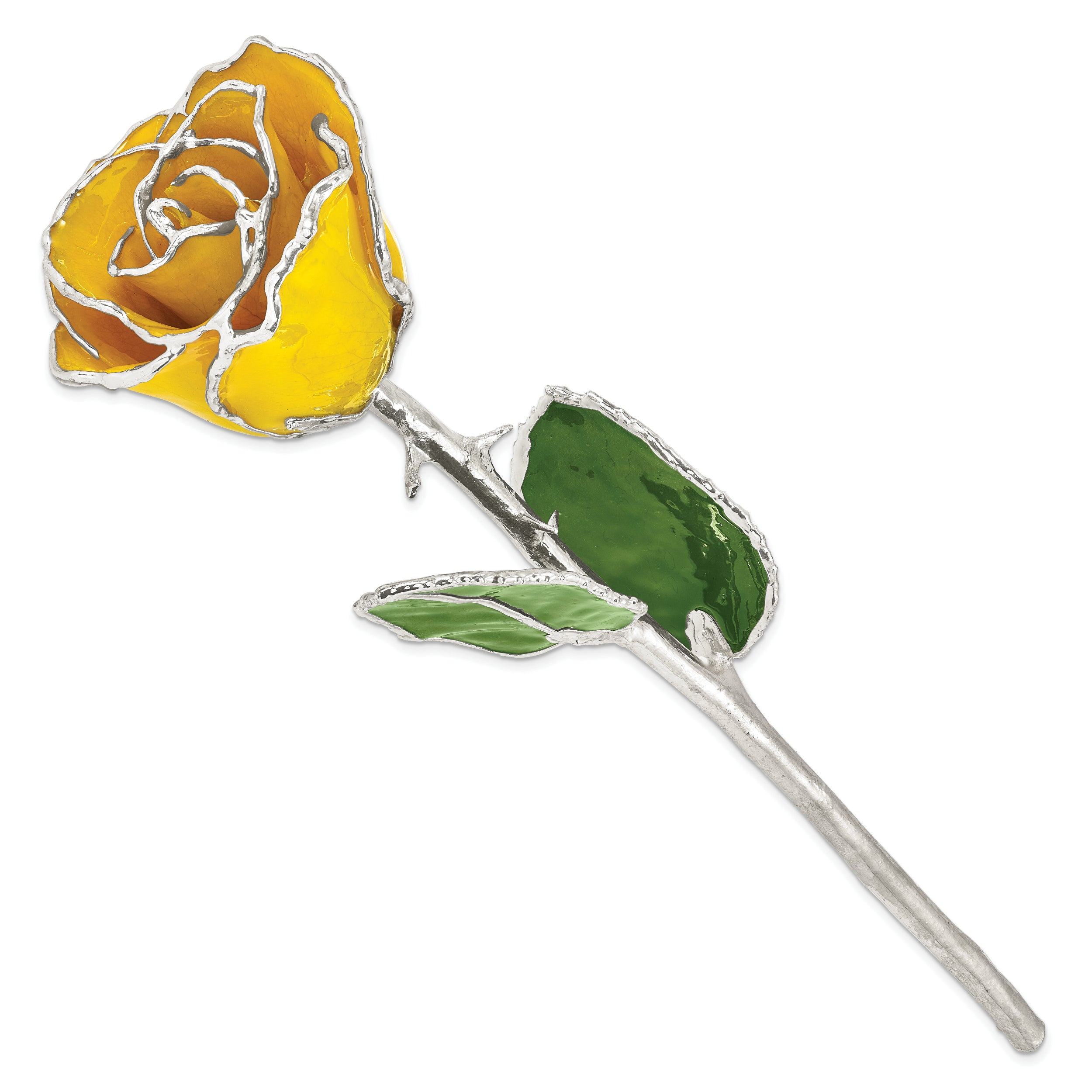 Lacquer Dipped Silver Trimmed Yellow Rose