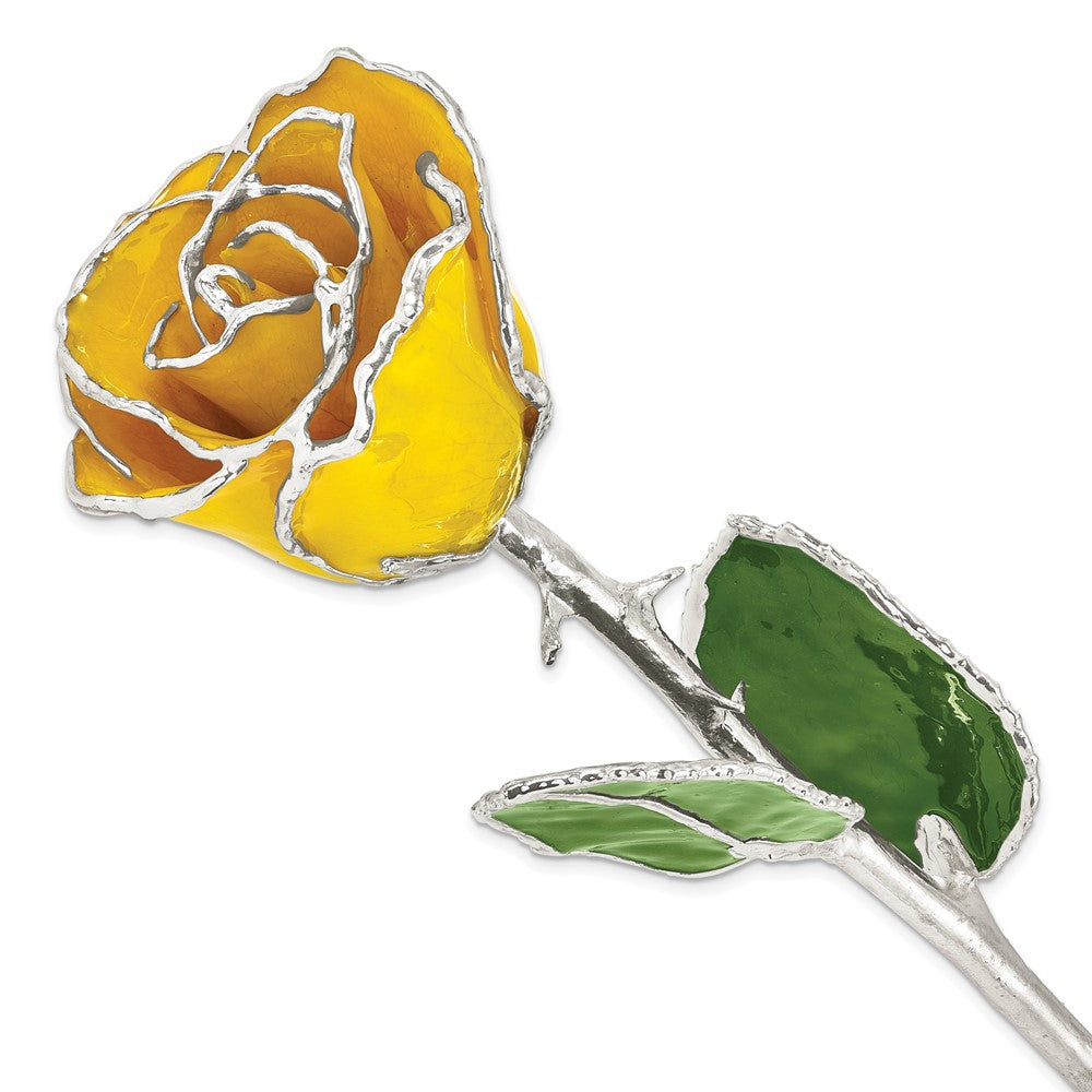 Lacquer Dipped Silver Trimmed Yellow Rose