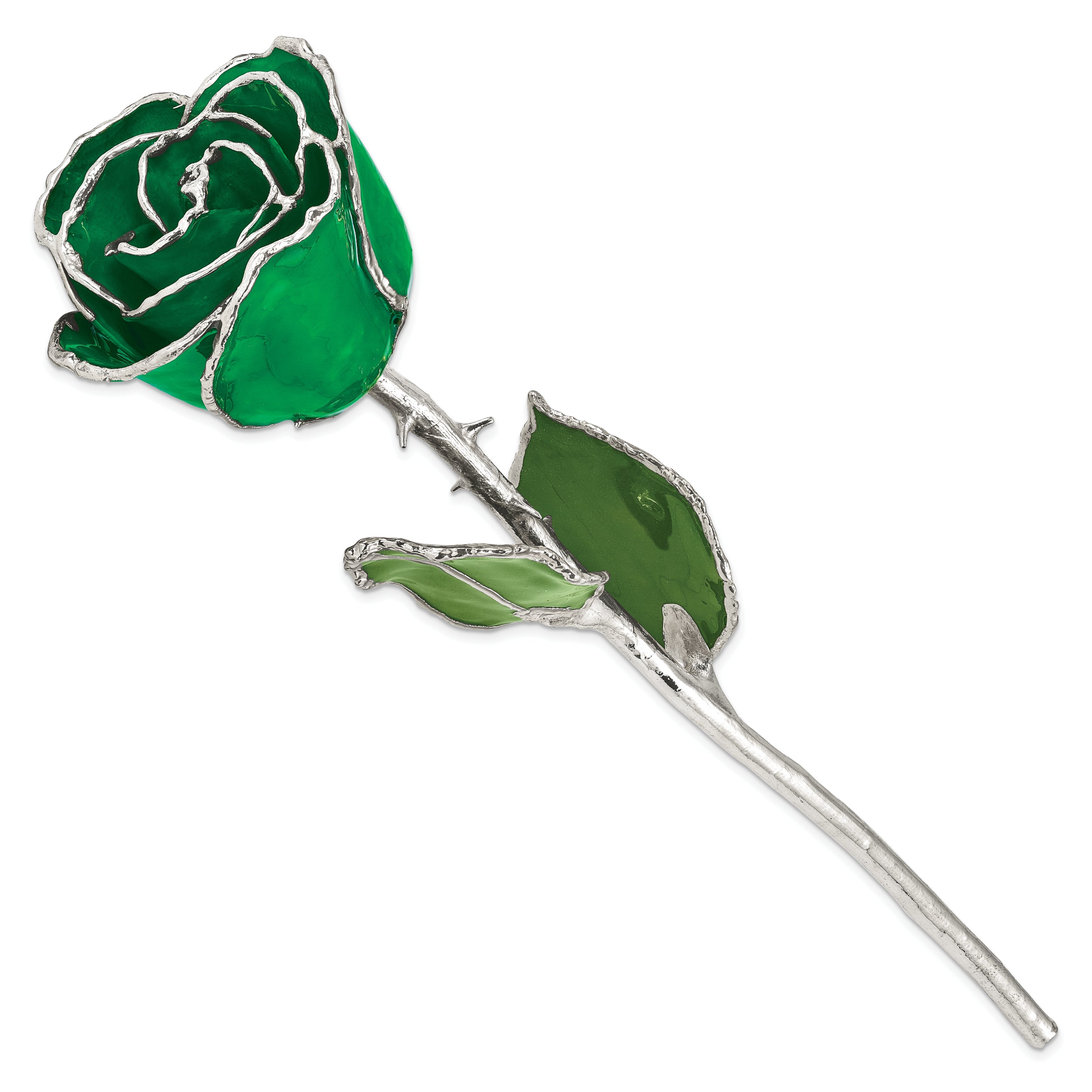 Lacquer Dipped Silver Trim Green Rose