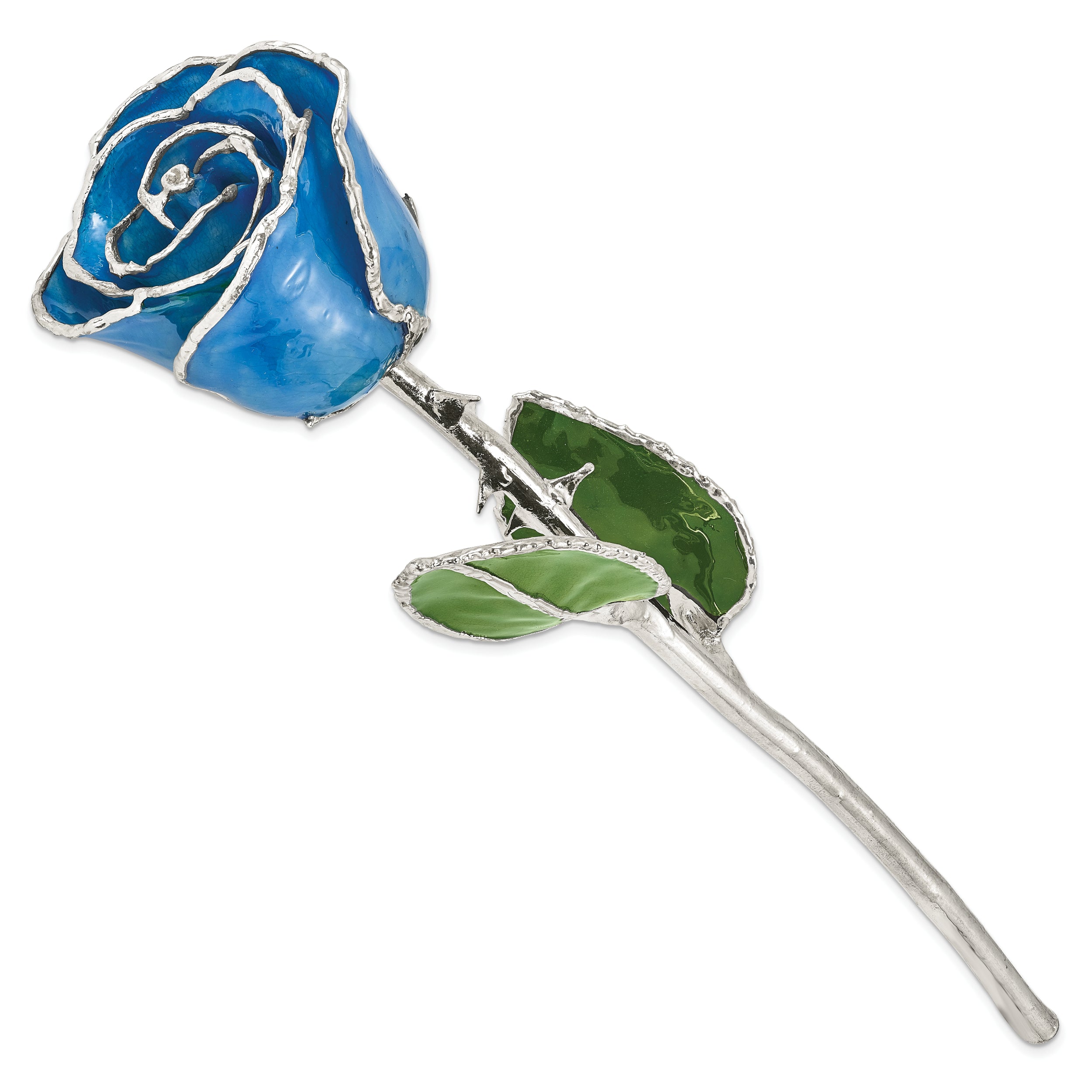 Lacquer Dipped Silver Trim Blue Rose