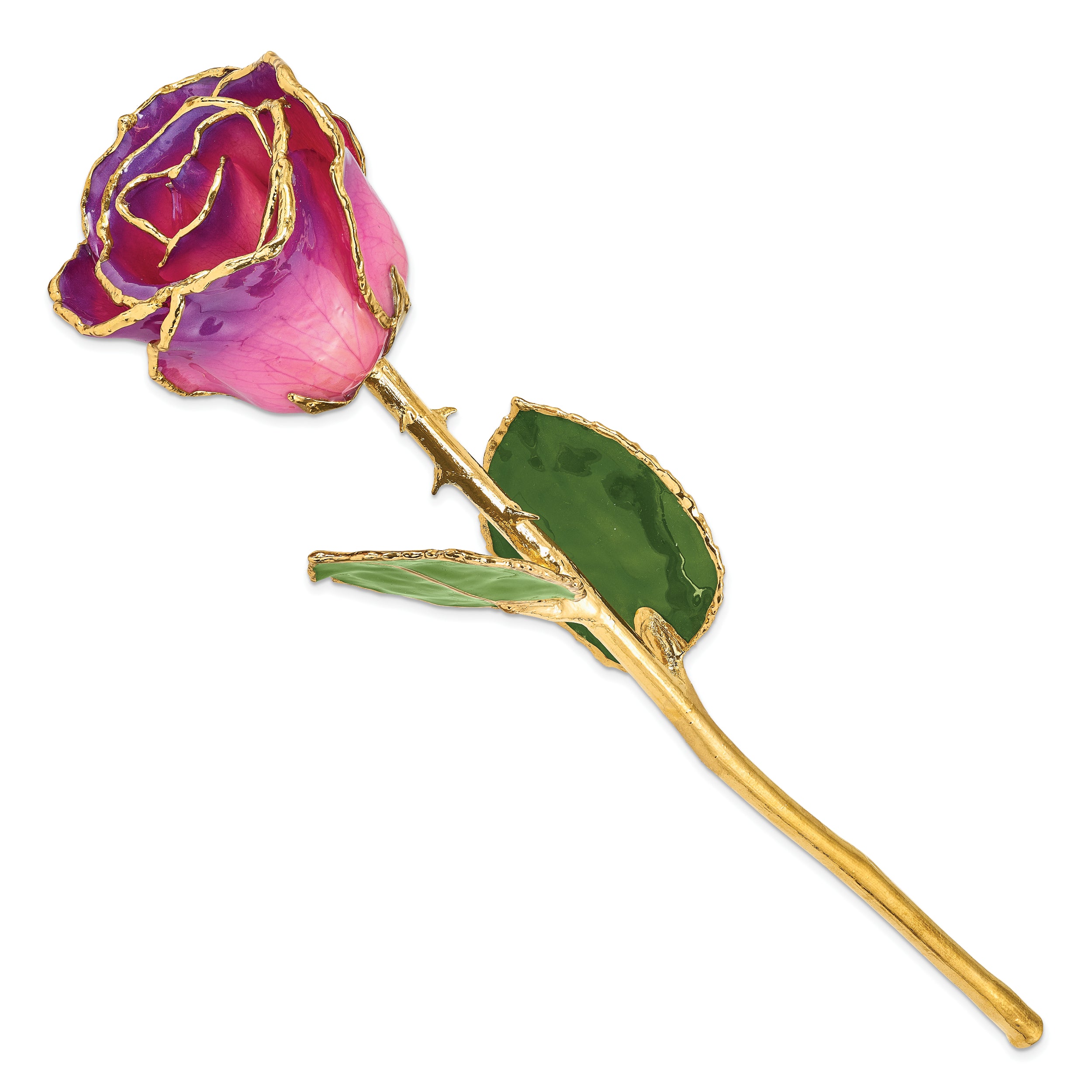 Lacquer Dipped Gold Trim Pink Amethyst Rose