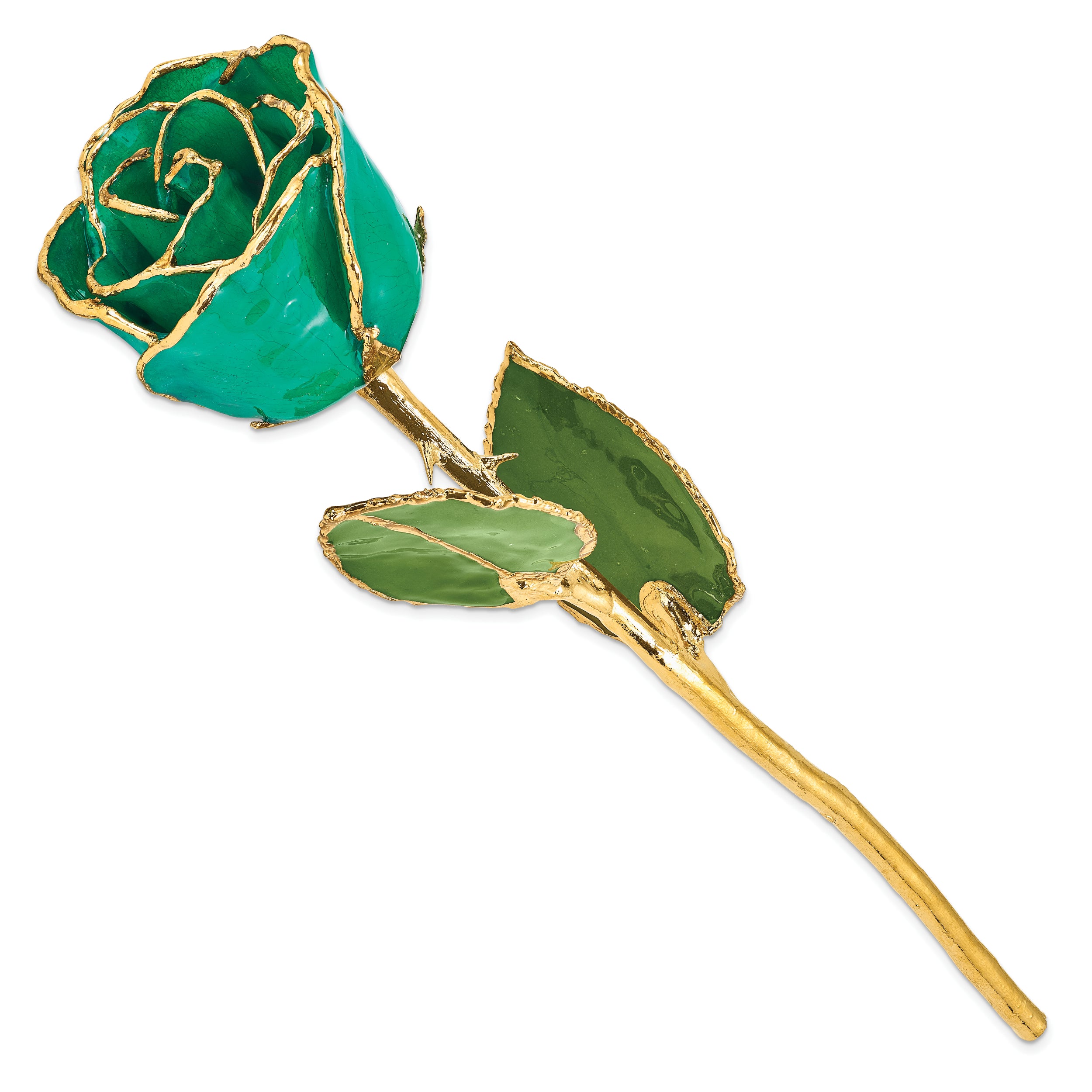Lacquer Dipped Gold Trim Turquoise Green Rose