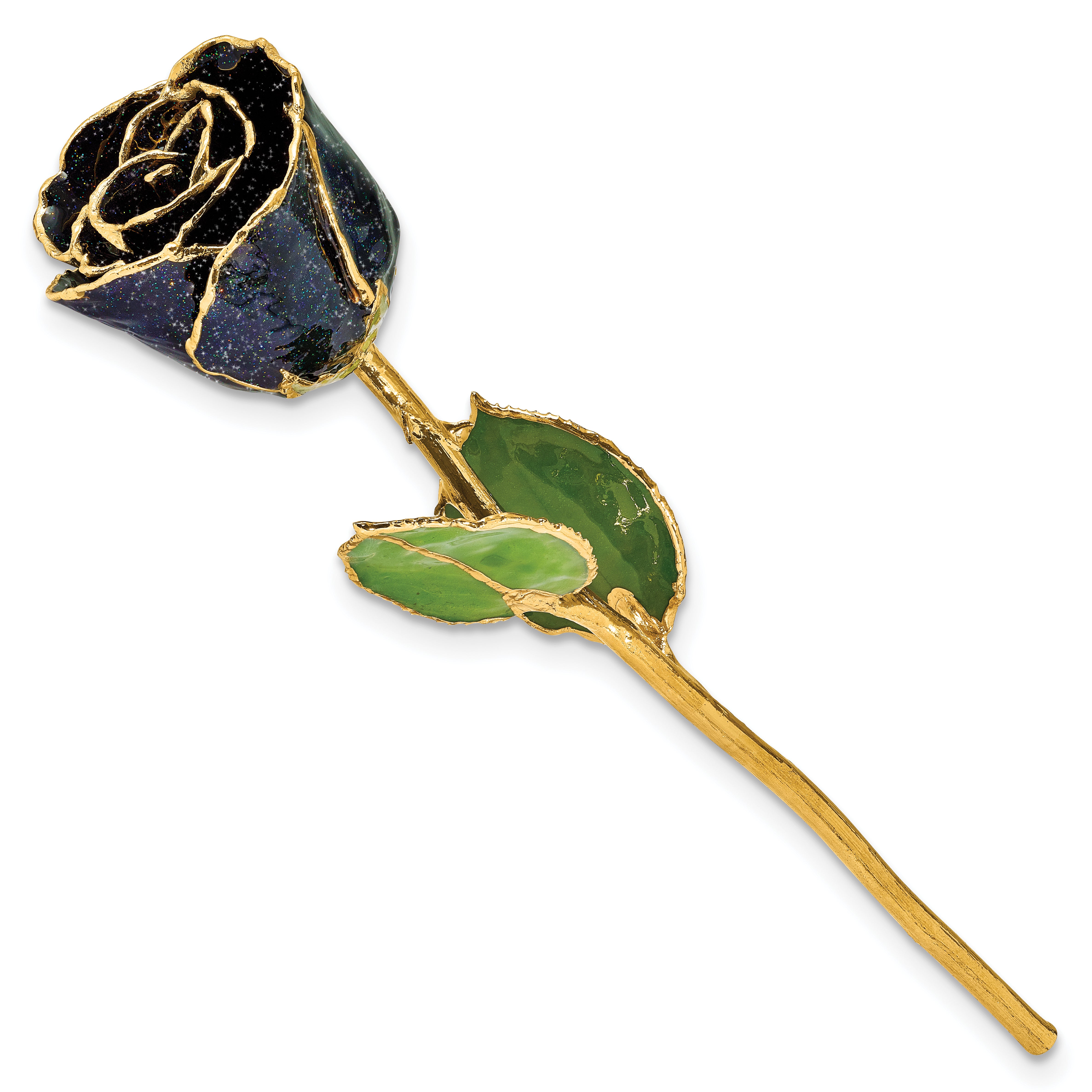 Lacquer Dipped Gold Trim with Glitter On Black Rose