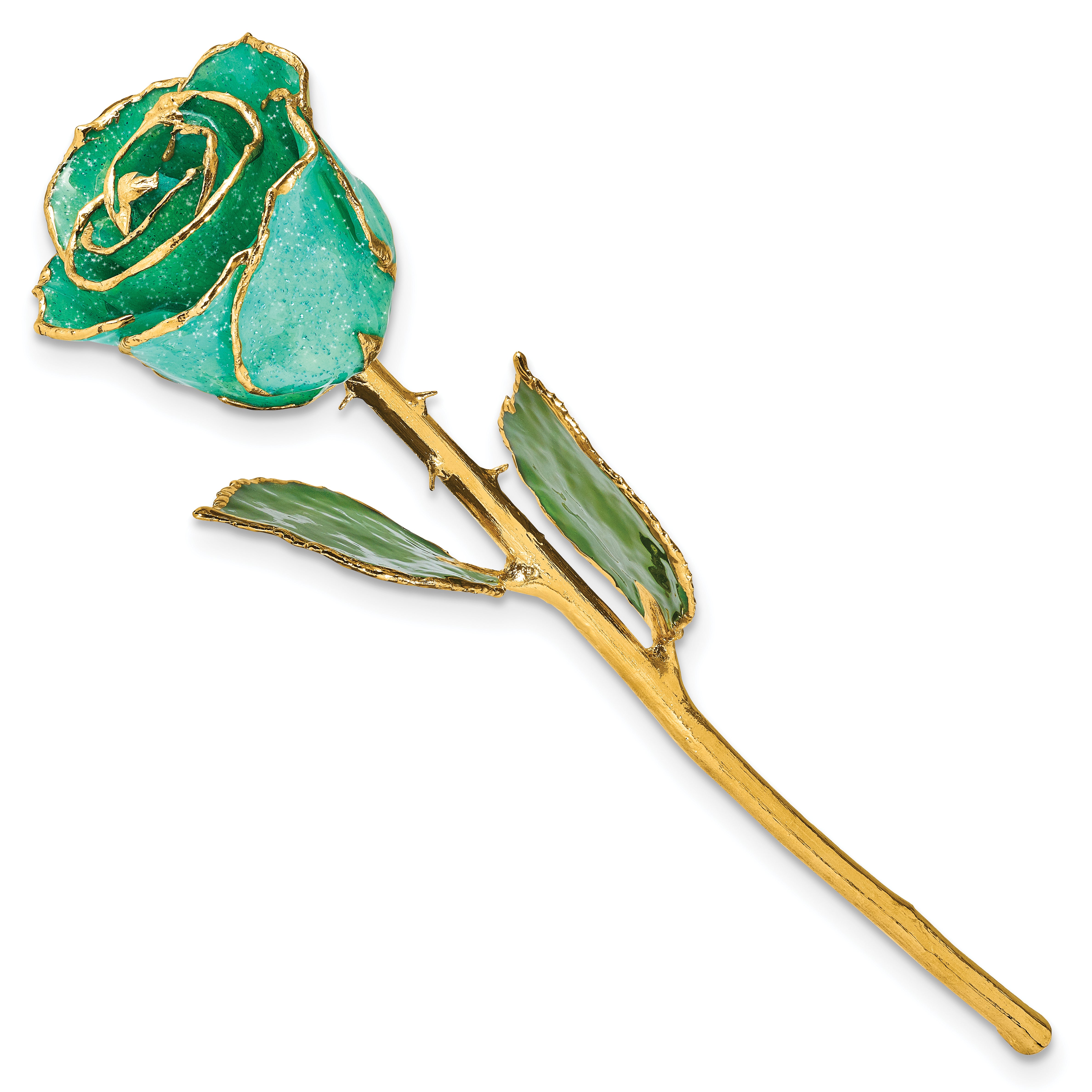 Lacquer Dipped Gold Trim with Monet Green Glitter On Green Rose