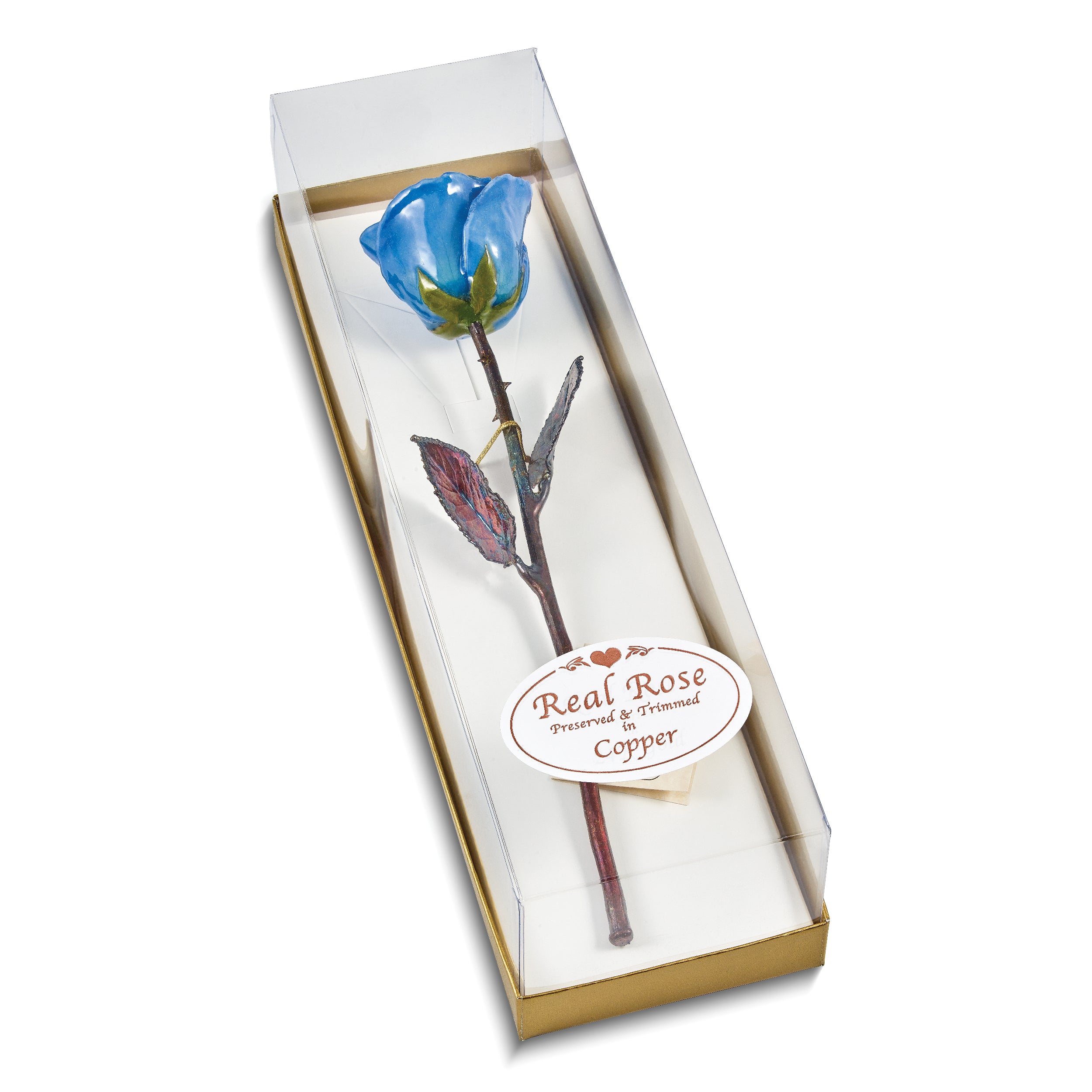 Lacquer Dipped Copper Trim Navy Blue Rose