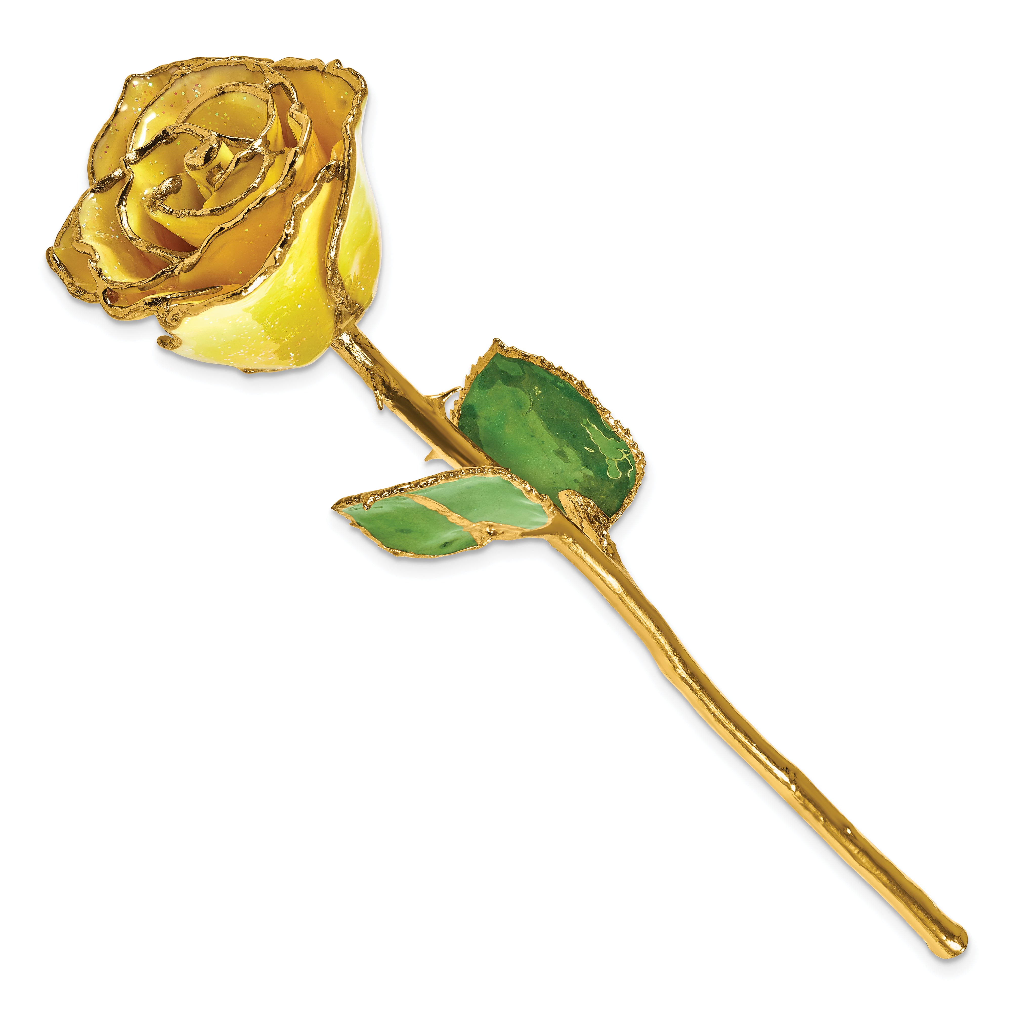 Lacquer Dipped Gold Trim Yellow Diamond Rose