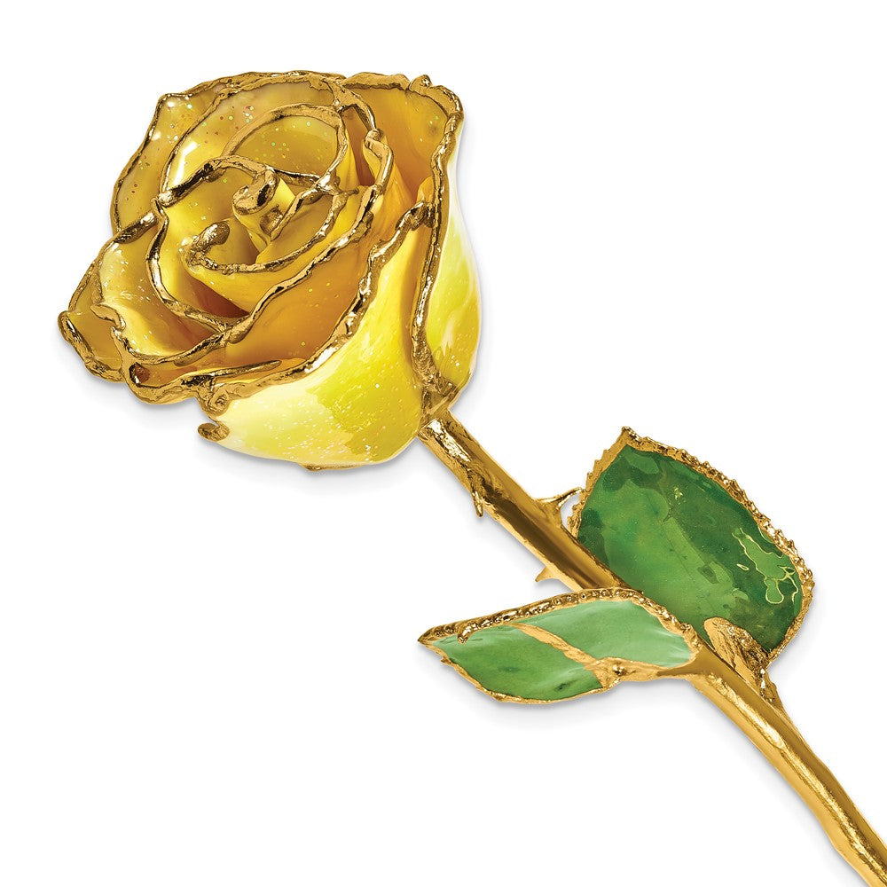 Lacquer Dipped Gold Trim Yellow Diamond Rose