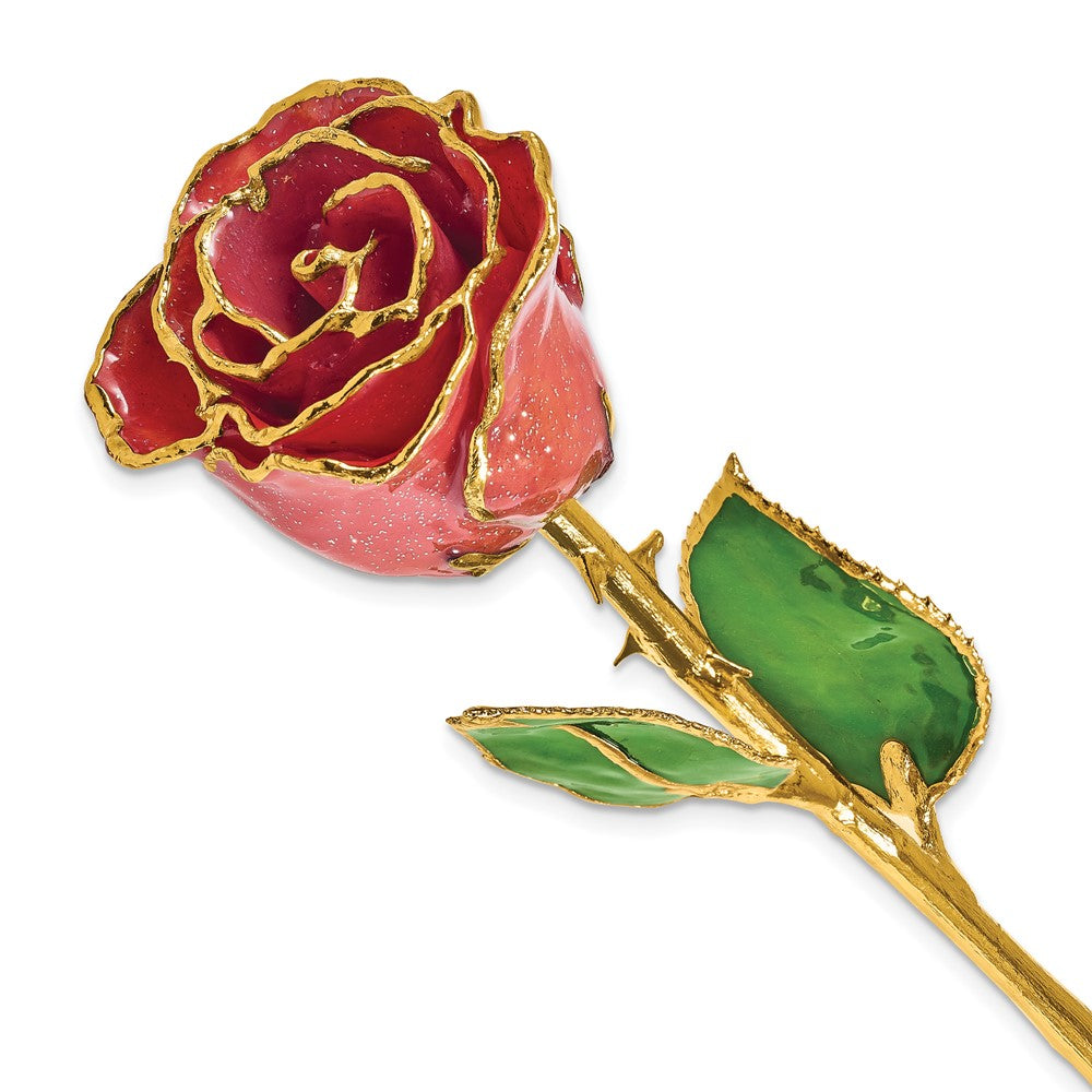 Lacquer Dipped Gold Trim Sonia Pearl Rose w/ Silver Sparkles