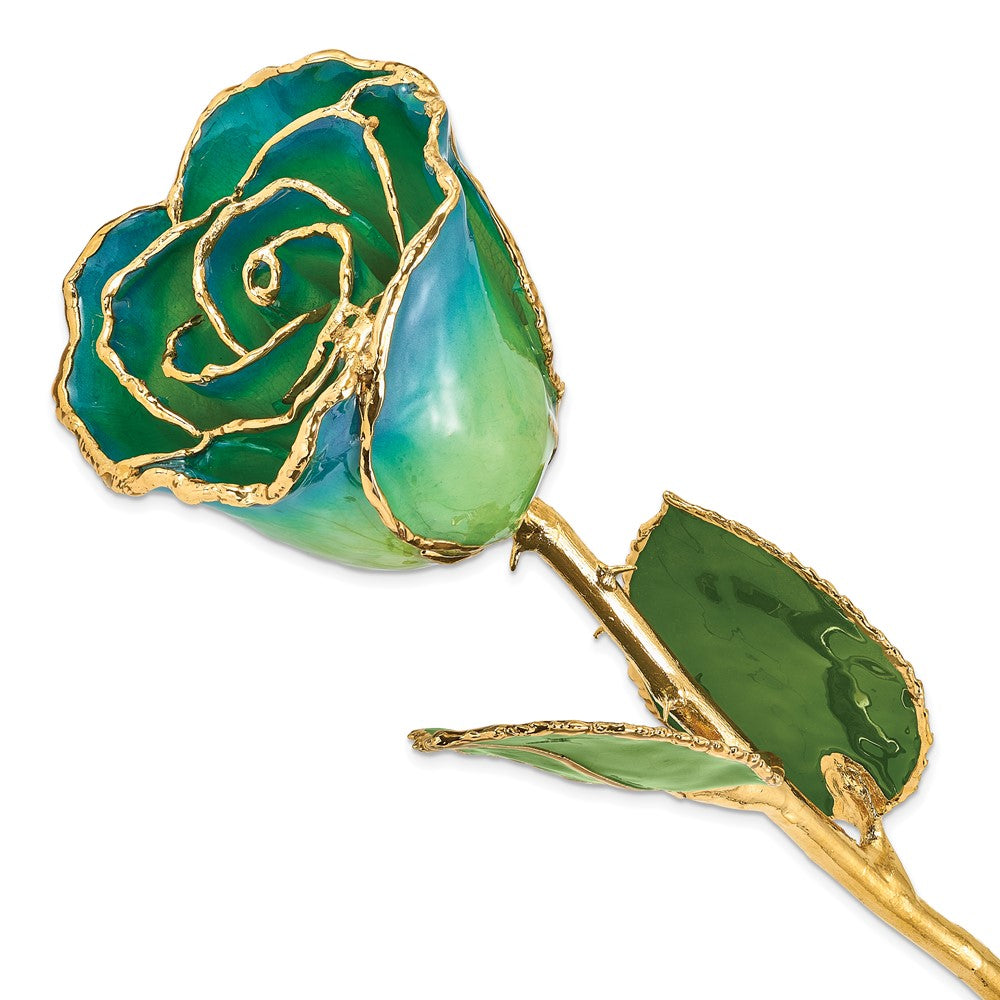 Lacquer Dipped Gold Trim Peridot and Navy Pearl Rose