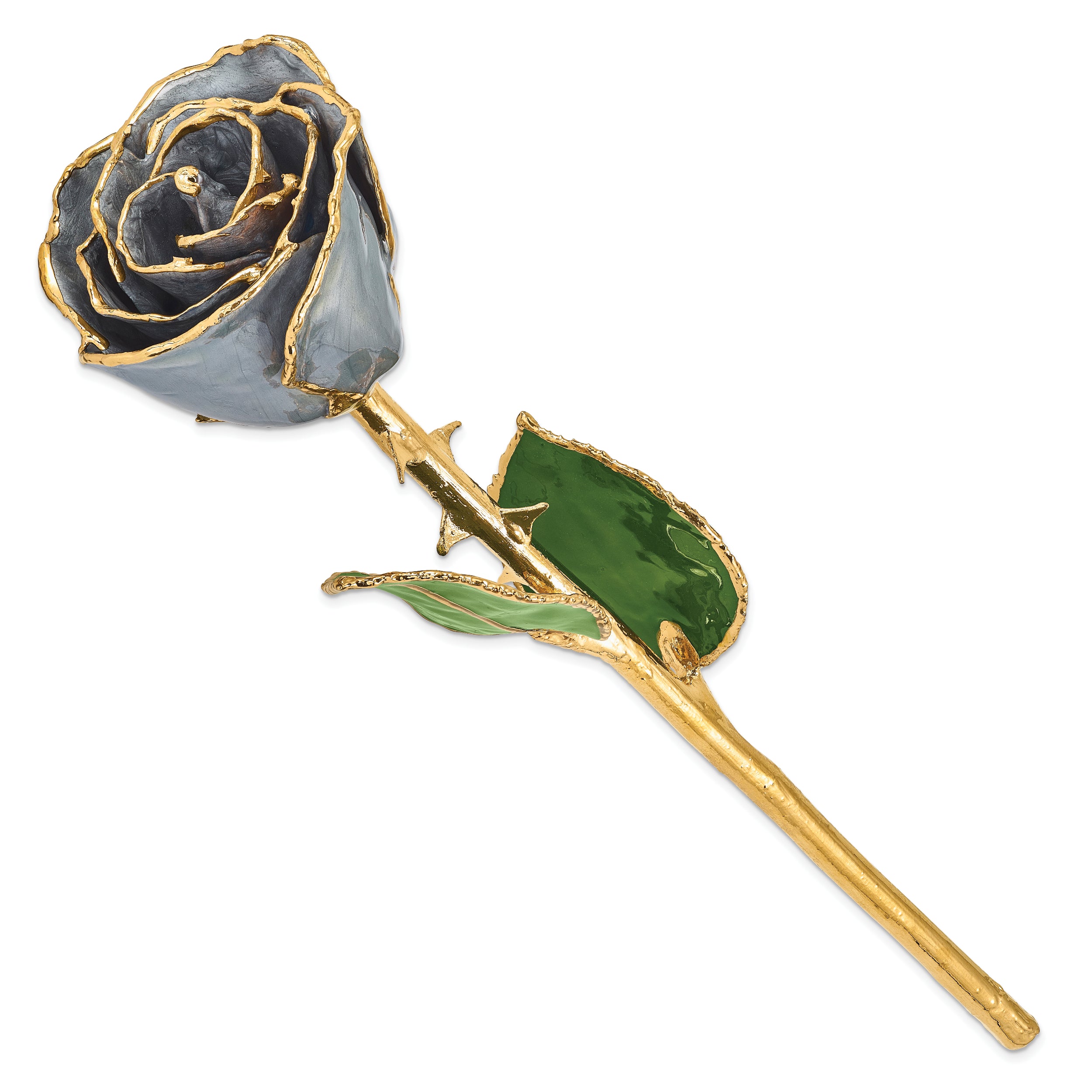 Lacquer Dipped Gold Trimmed Silver Moon Stone Rose