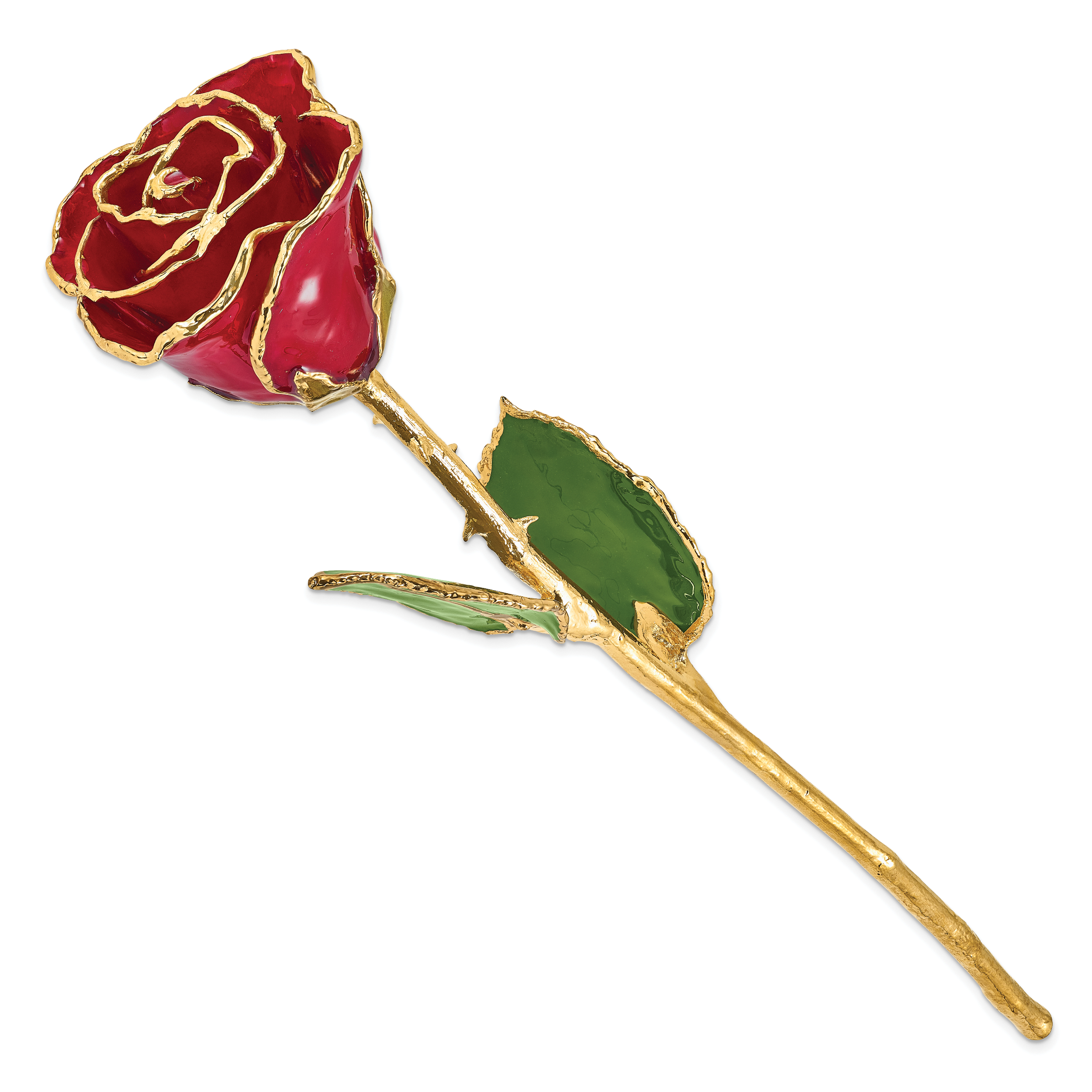Lacquer Dipped Gold Trim Red Rose