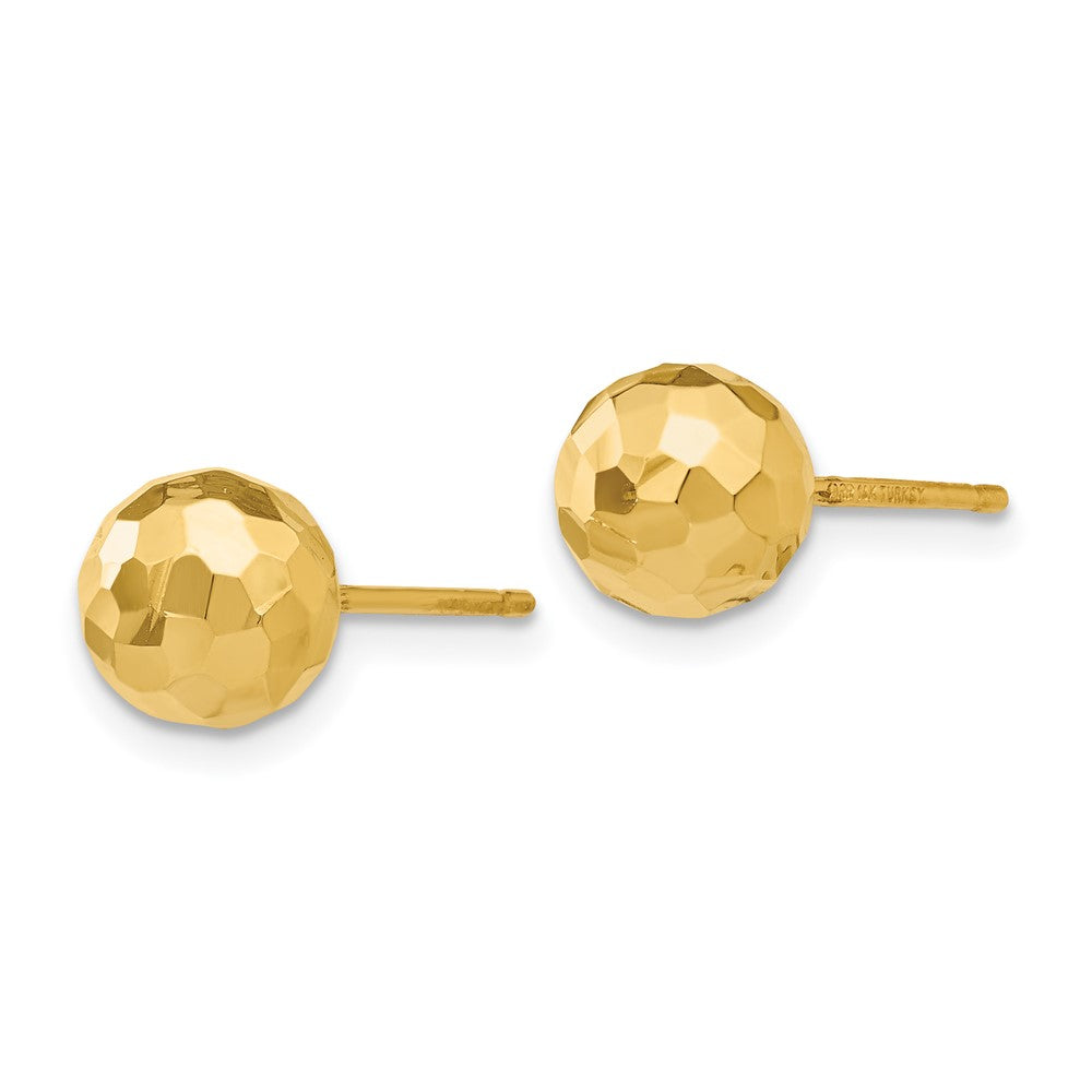 14k Yellow Gold 7 mm Gold Polished and Diamond Cut MM Ball Post Earrings (0.92 grams)