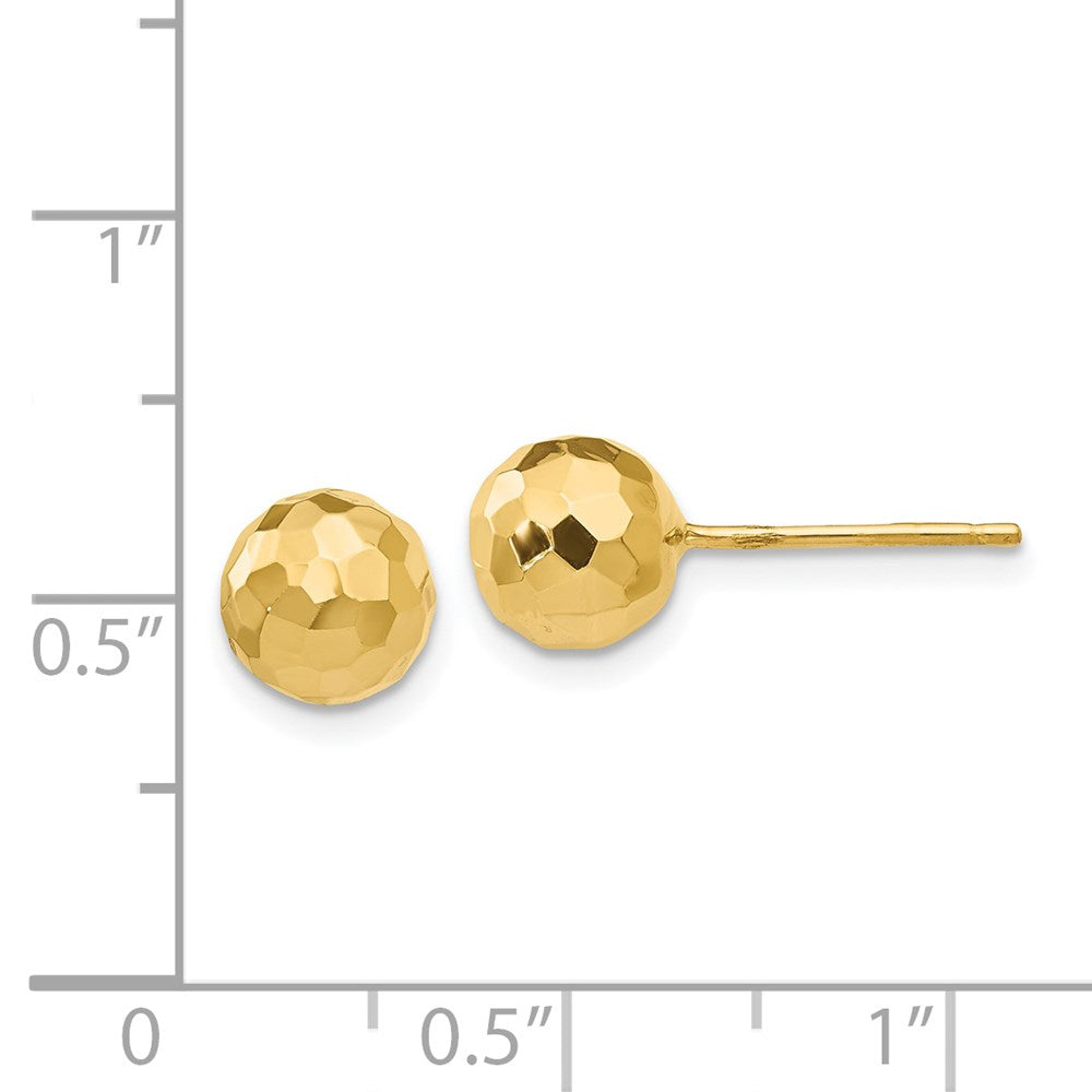 14k Yellow Gold 7 mm Gold Polished and Diamond Cut MM Ball Post Earrings (0.92 grams)