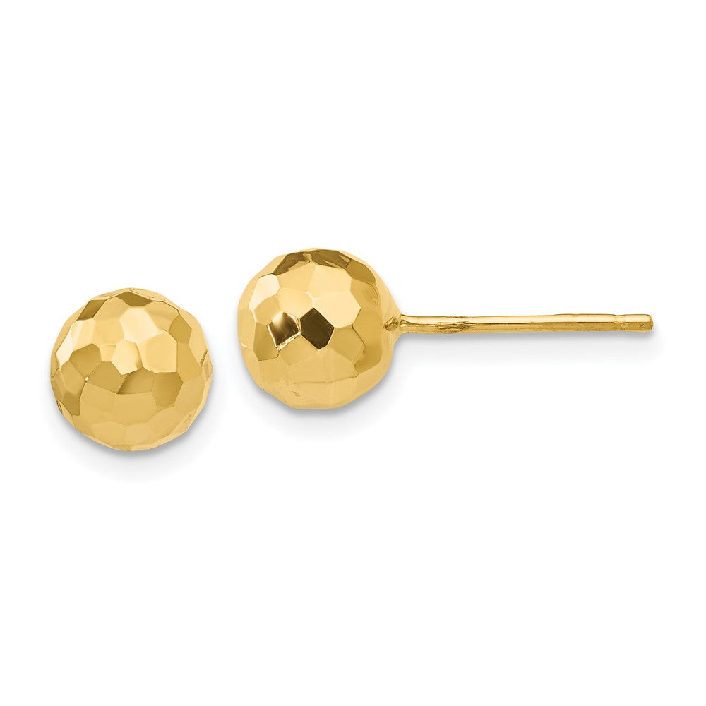 14k Yellow Gold 7 mm Gold Polished and Diamond Cut MM Ball Post Earrings (0.92 grams)