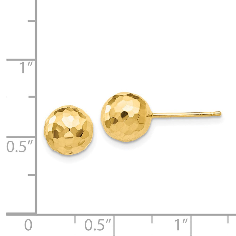 14k Yellow Gold 8 mm Gold Polished and Diamond Cut MM Ball Post Earrings (1.33 grams)