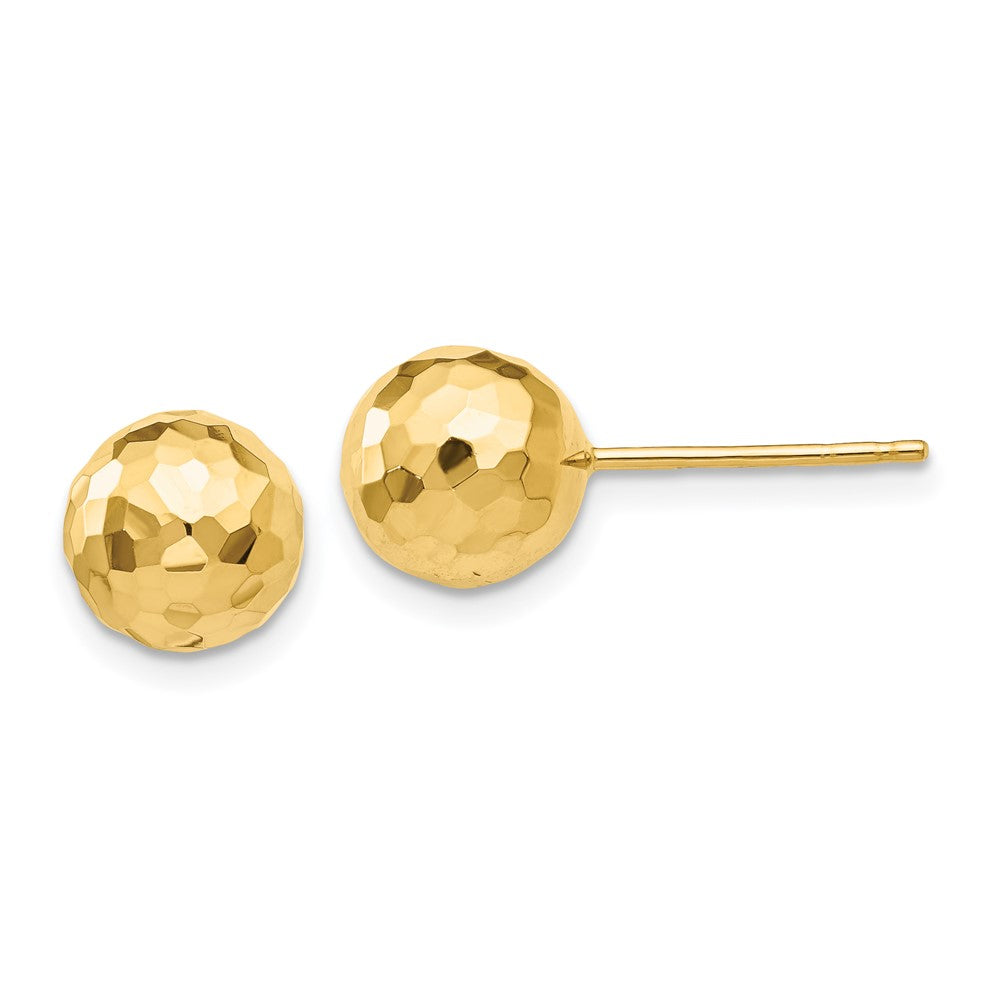 14k Yellow Gold 8 mm Gold Polished and Diamond Cut MM Ball Post Earrings (1.33 grams)