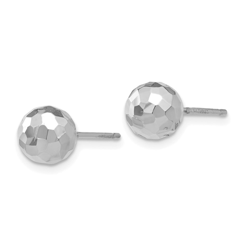 14k White Gold 7 mm Polished Diamond Cut MM Ball Post Earrings (0.99 grams)