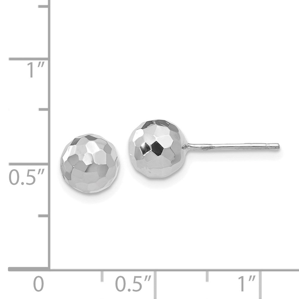 14k White Gold 7 mm Polished Diamond Cut MM Ball Post Earrings (0.99 grams)