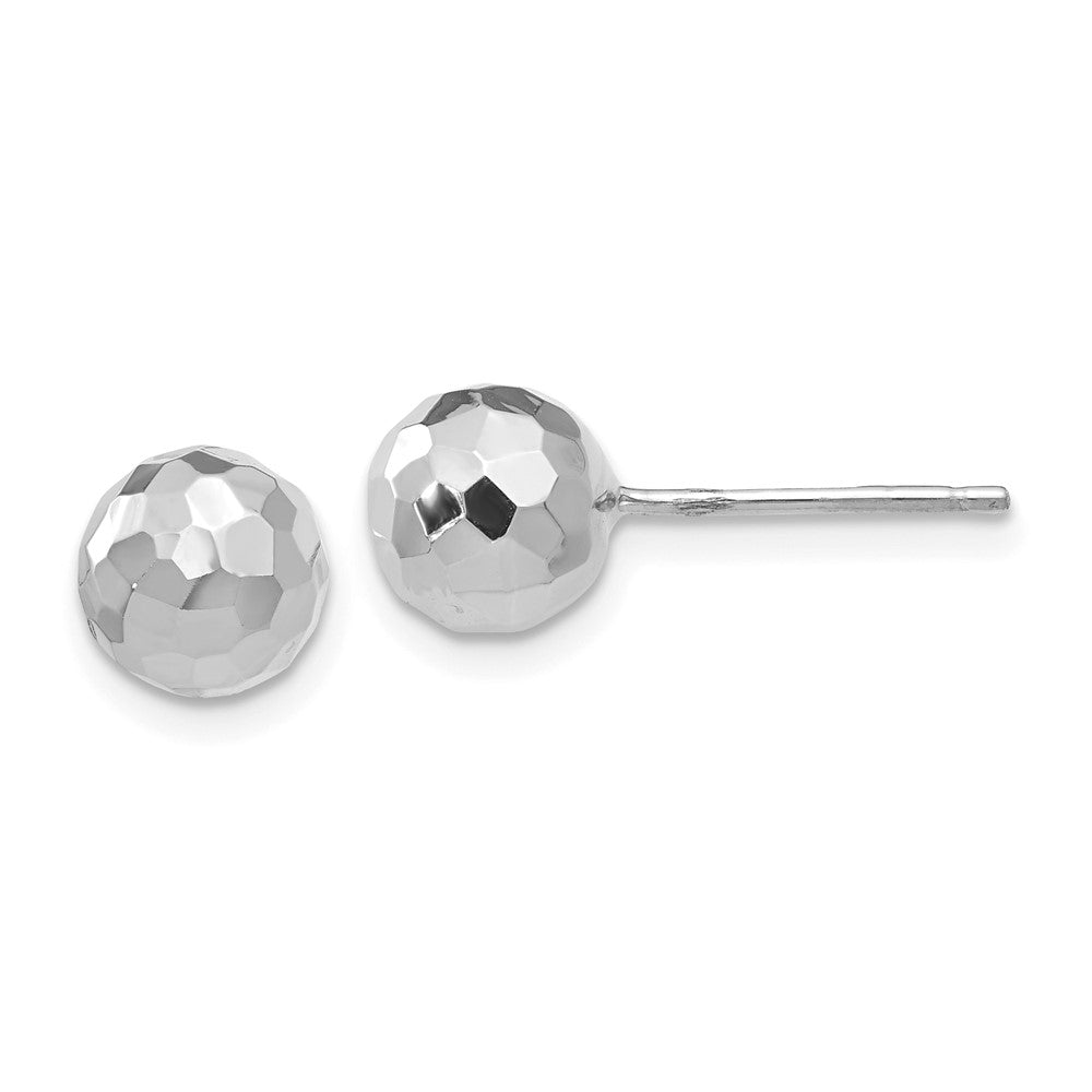 14k White Gold 7 mm Polished Diamond Cut MM Ball Post Earrings (0.99 grams)
