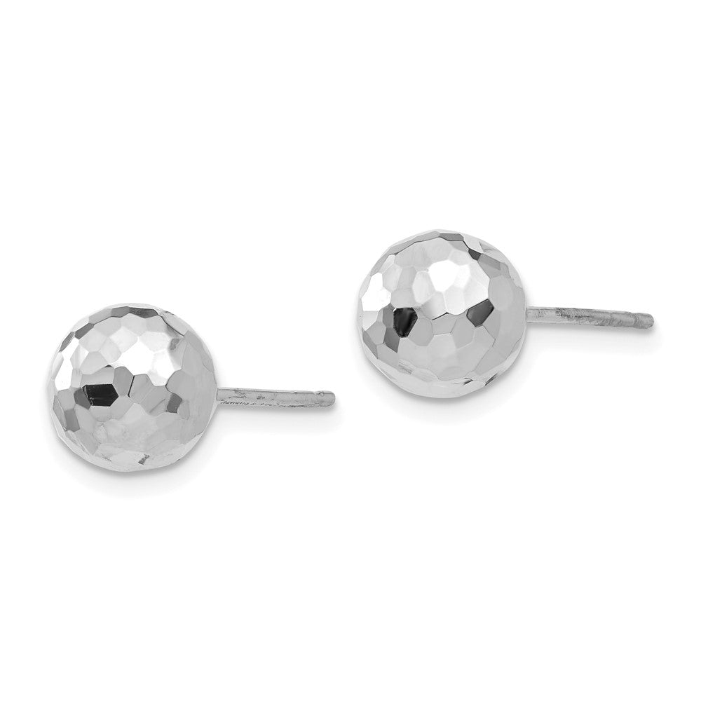 14k White Gold 7.75 mm Polished Diamond Cut 8MM Ball Post Earrings (1.26 grams)