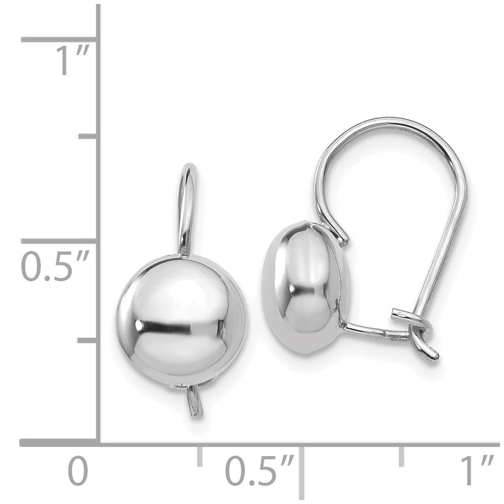 14k White Gold 8 mm Button Kidney Wire Earrings (1.39 grams)