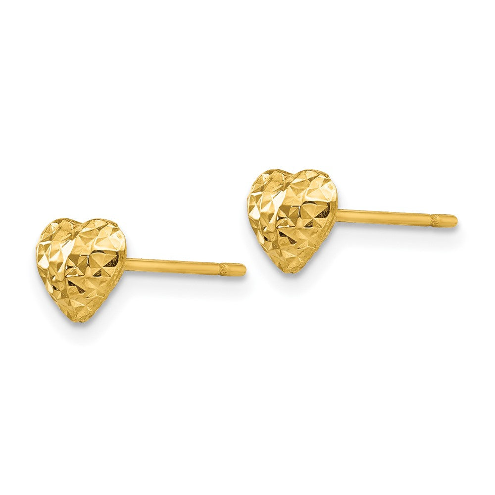 14k Yellow Gold 7 mm Diamond Cut Puffed Heart Post Stud Earrings (0.57 grams)