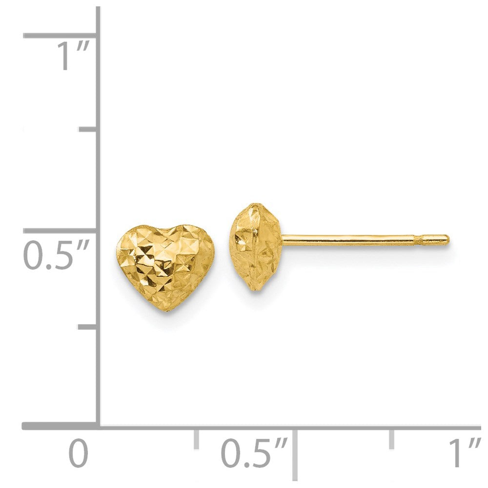 14k Yellow Gold 7 mm Diamond Cut Puffed Heart Post Stud Earrings (0.57 grams)