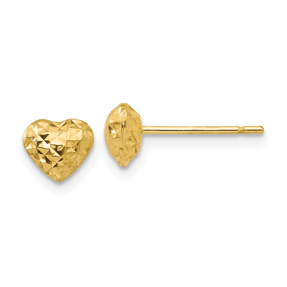 14k Yellow Gold 7 mm Diamond Cut Puffed Heart Post Stud Earrings (0.57 grams)