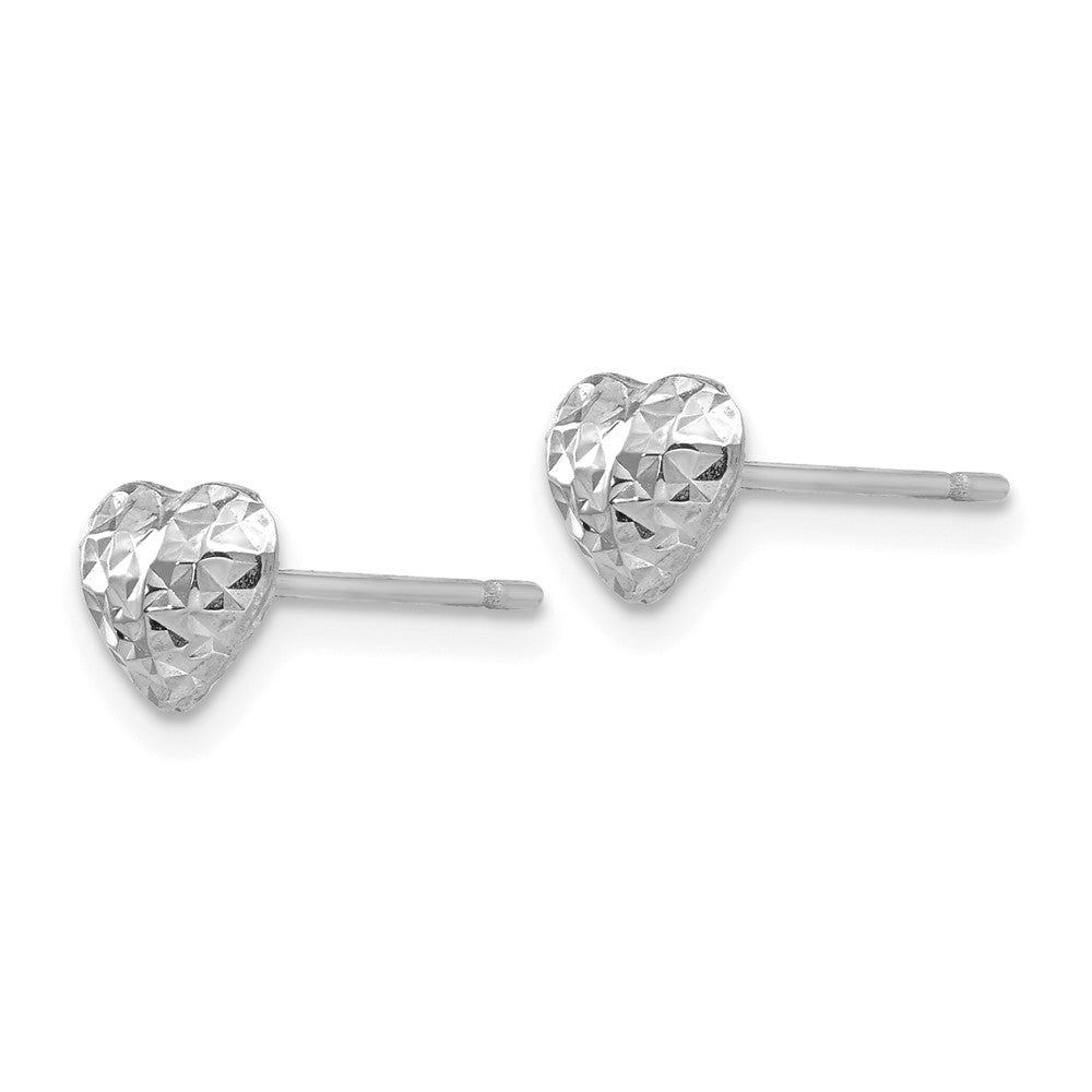 14k White Gold 7 mm Diamond Cut Puffed Heart Post Stud Earrings (0.58 grams)