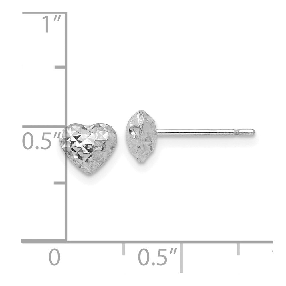 14k White Gold 7 mm Diamond Cut Puffed Heart Post Stud Earrings (0.58 grams)