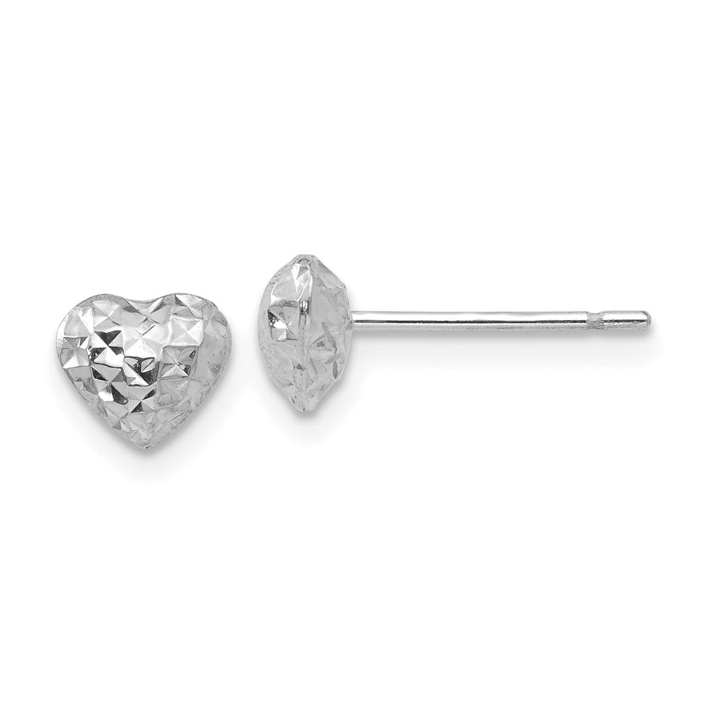 14k White Gold 7 mm Diamond Cut Puffed Heart Post Stud Earrings (0.58 grams)
