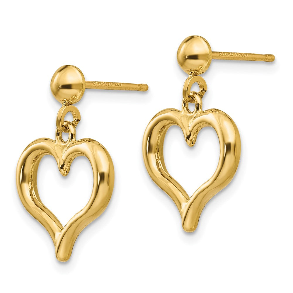 14k Yellow Gold 13 mm Gold Polished Heart Post Dangle Earrings (1.54 grams)