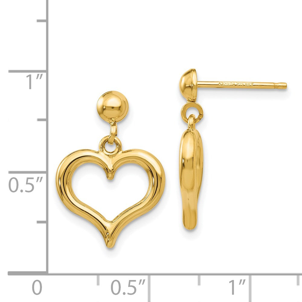 14k Yellow Gold 13 mm Gold Polished Heart Post Dangle Earrings (1.54 grams)