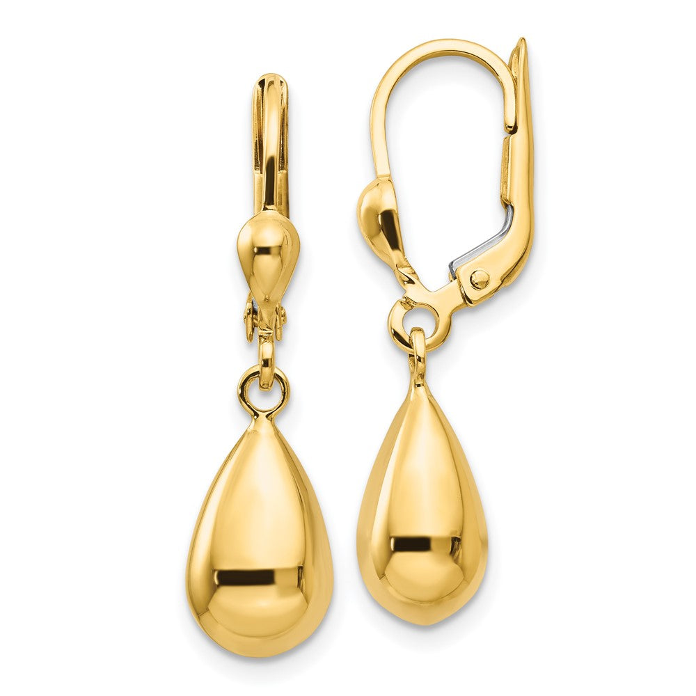 14k Yellow Gold 7 mm Polished Fancy Dangle Leverback Earrings (2.04 grams)