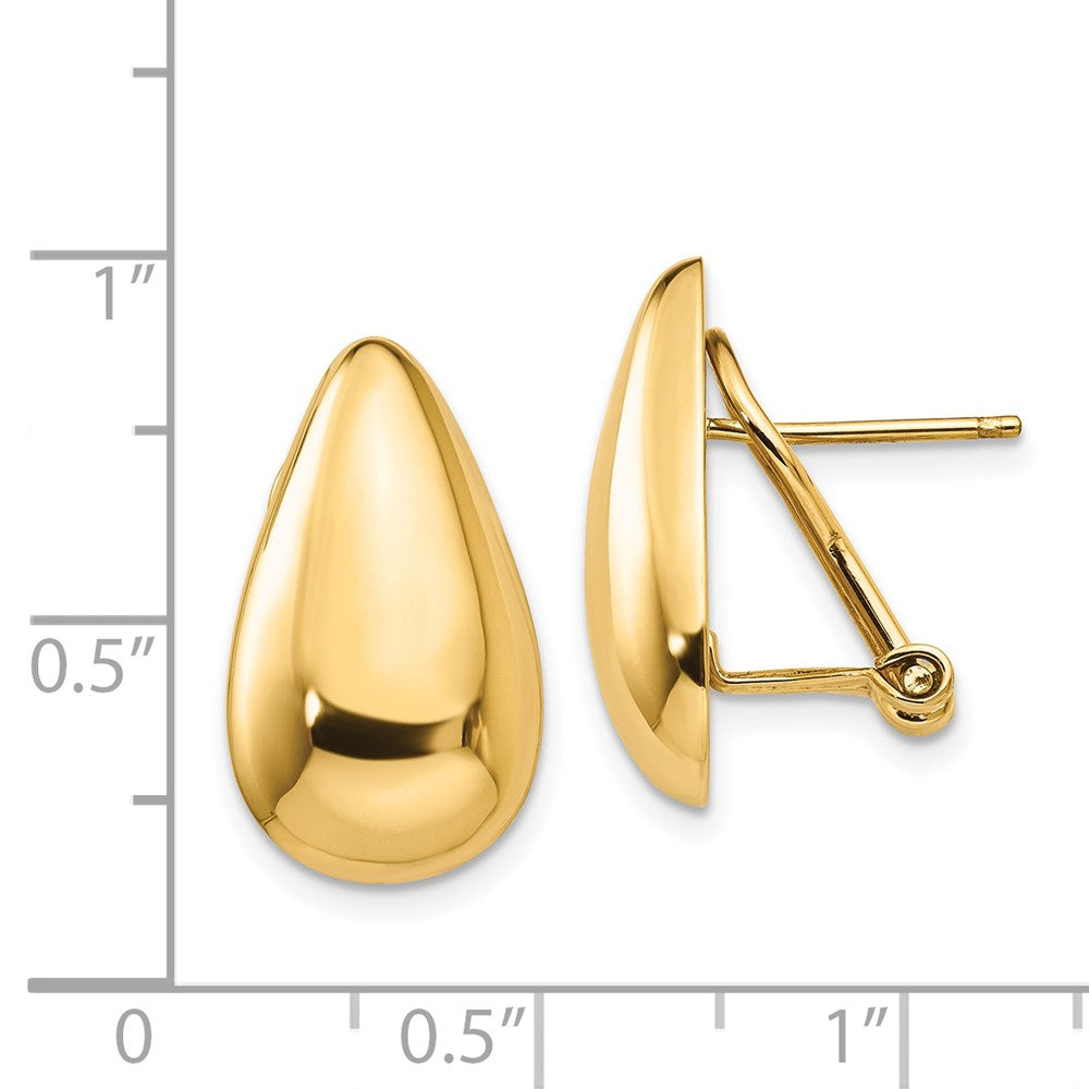 14k Yellow Gold 10 mm Polished Teardrop Omega Back Post Earrings (3.98 grams)