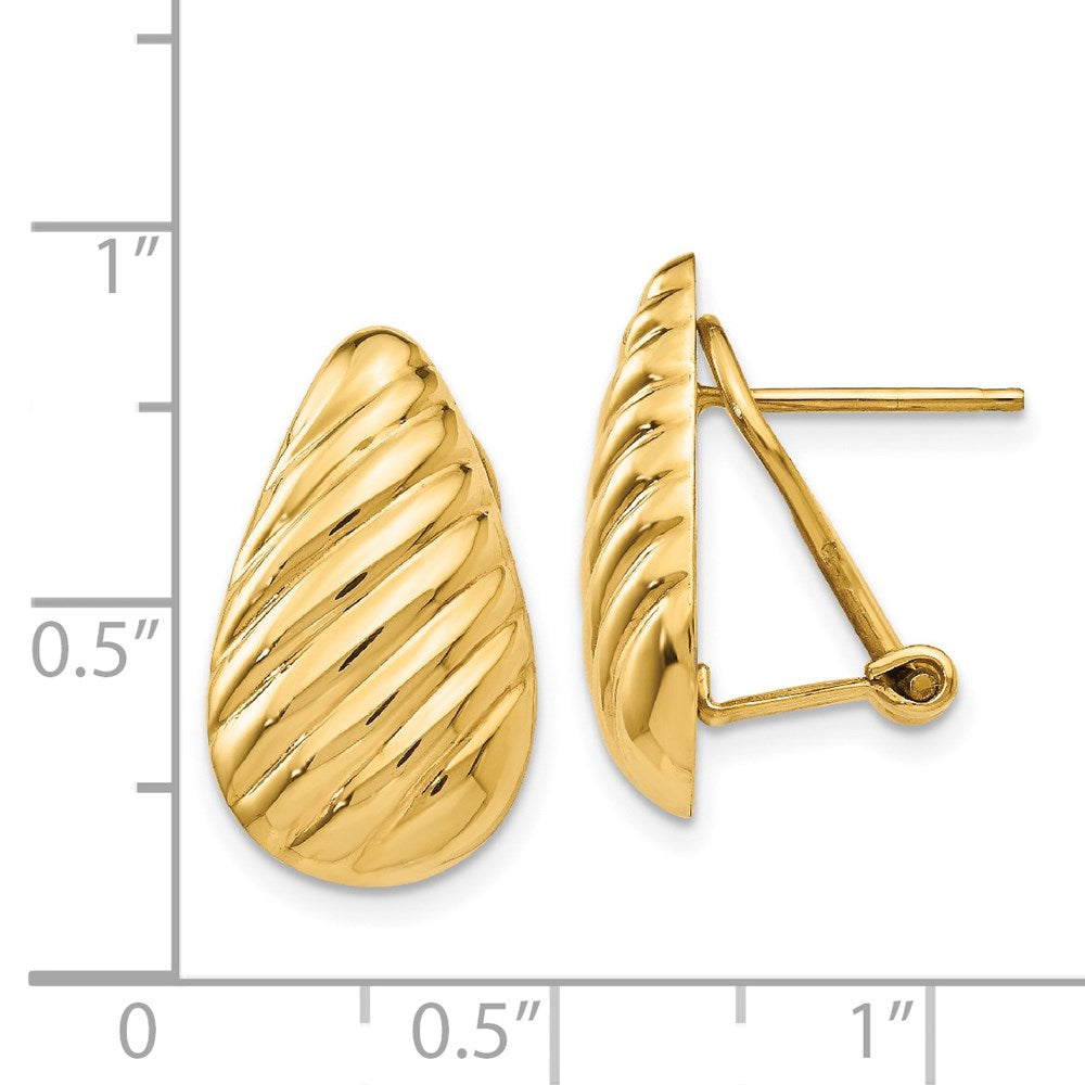14k Yellow Gold 11 mm Polished Diagonal Teardrop Omega Back Post Earrings (3.6 grams)