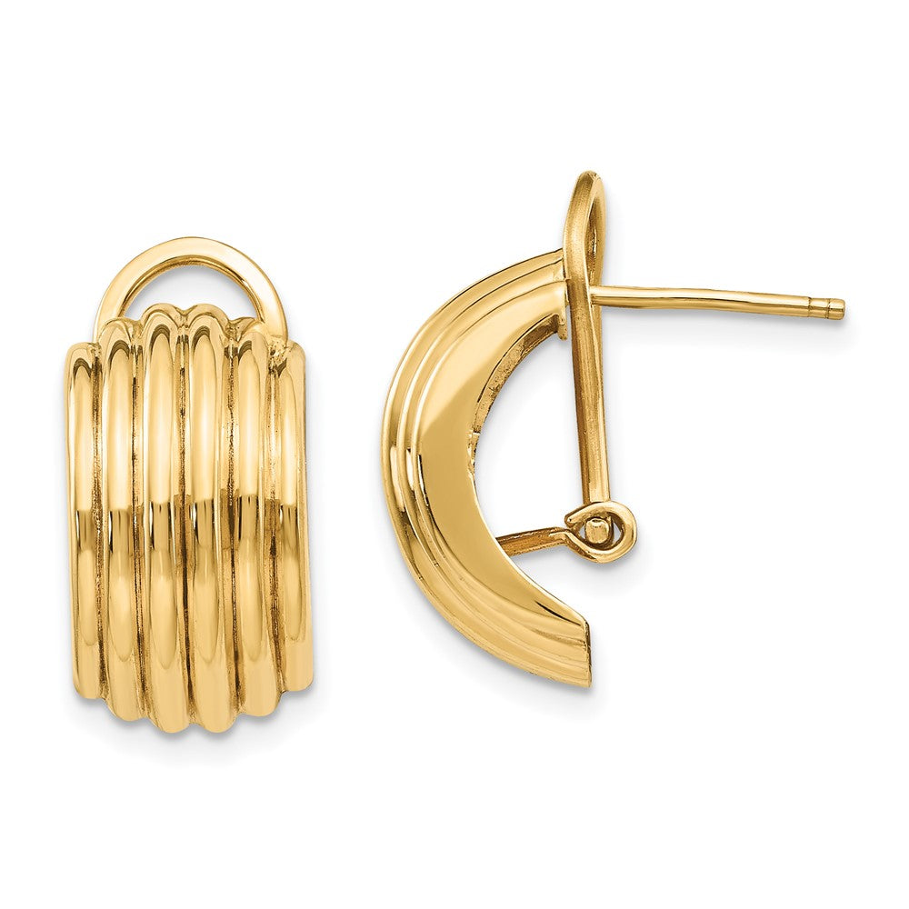 14k Yellow Gold 9.5 mm Polished Fancy Omega Back Post Earrings (3.5 grams)