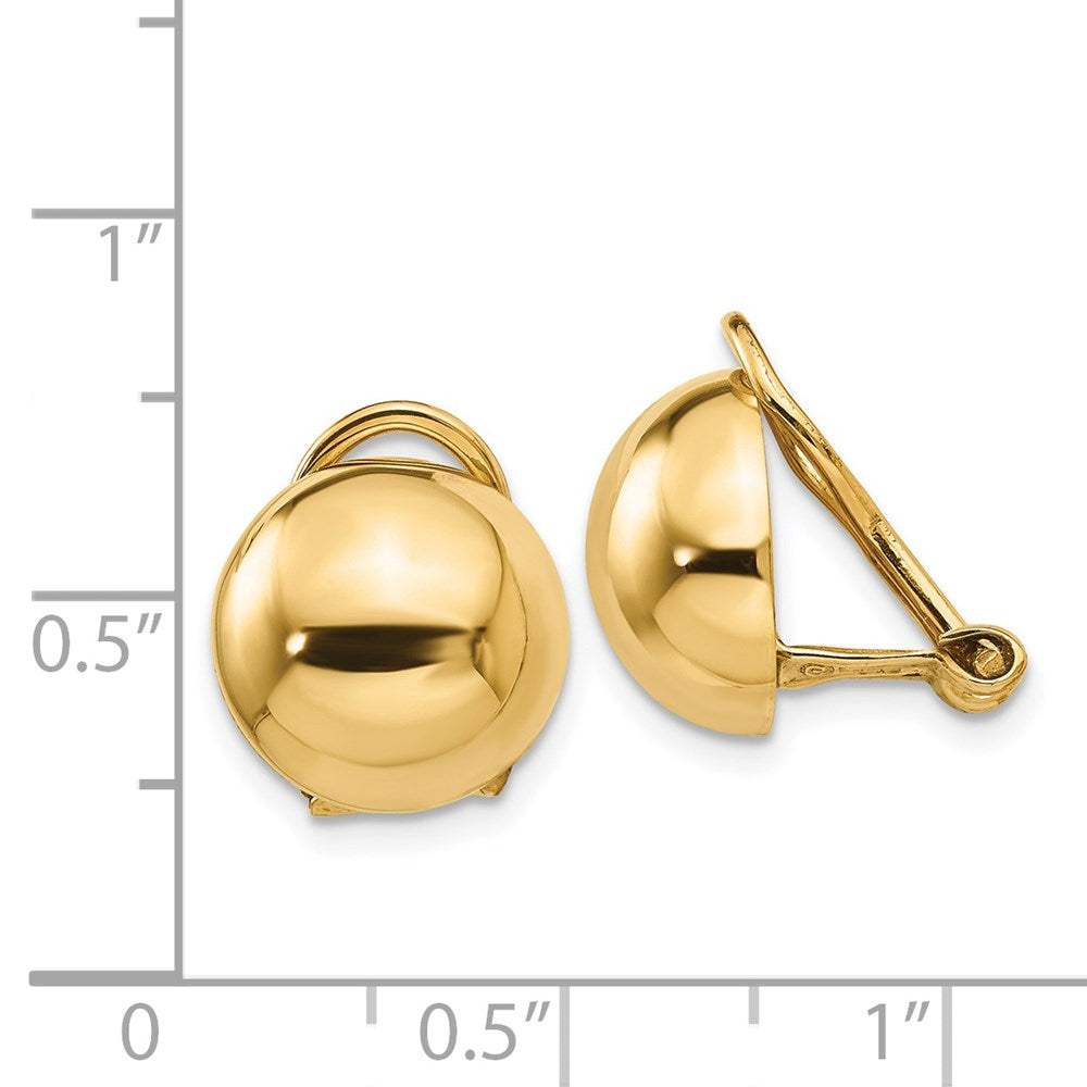 14k Yellow Gold 12 mm Non-pierced Half Ball Omega Back Earrings (3.36 grams)