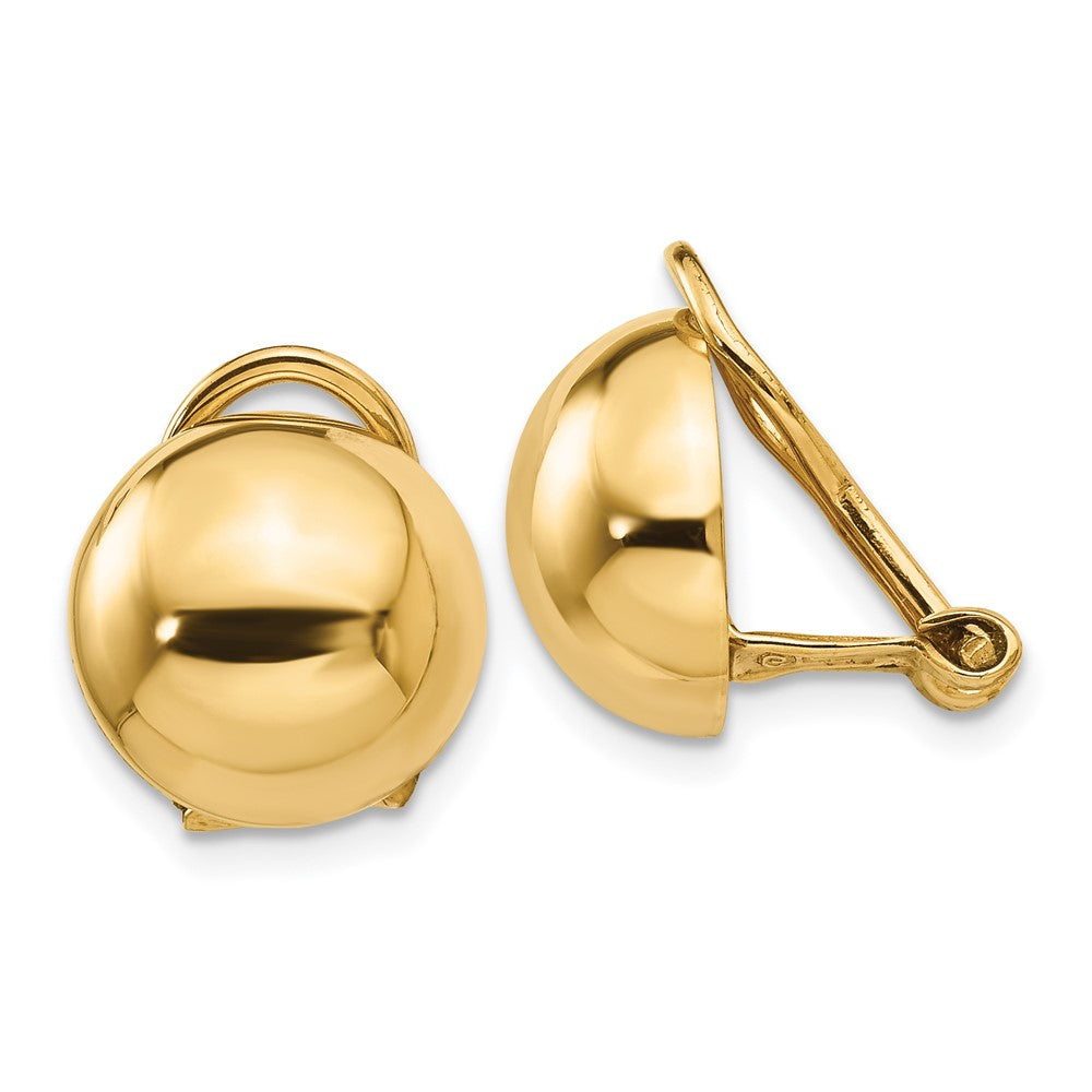 14k Yellow Gold 12 mm Non-pierced Half Ball Omega Back Earrings (3.36 grams)