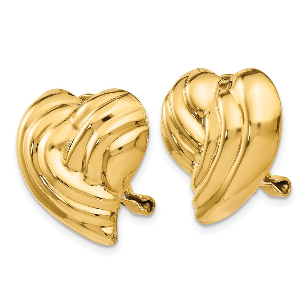 14k Yellow Gold 19 mm Non-pierced Heart Earrings (4.75 grams)