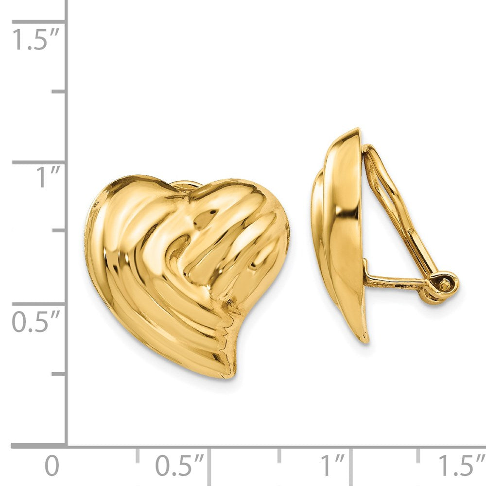 14k Yellow Gold 19 mm Non-pierced Heart Earrings (4.75 grams)