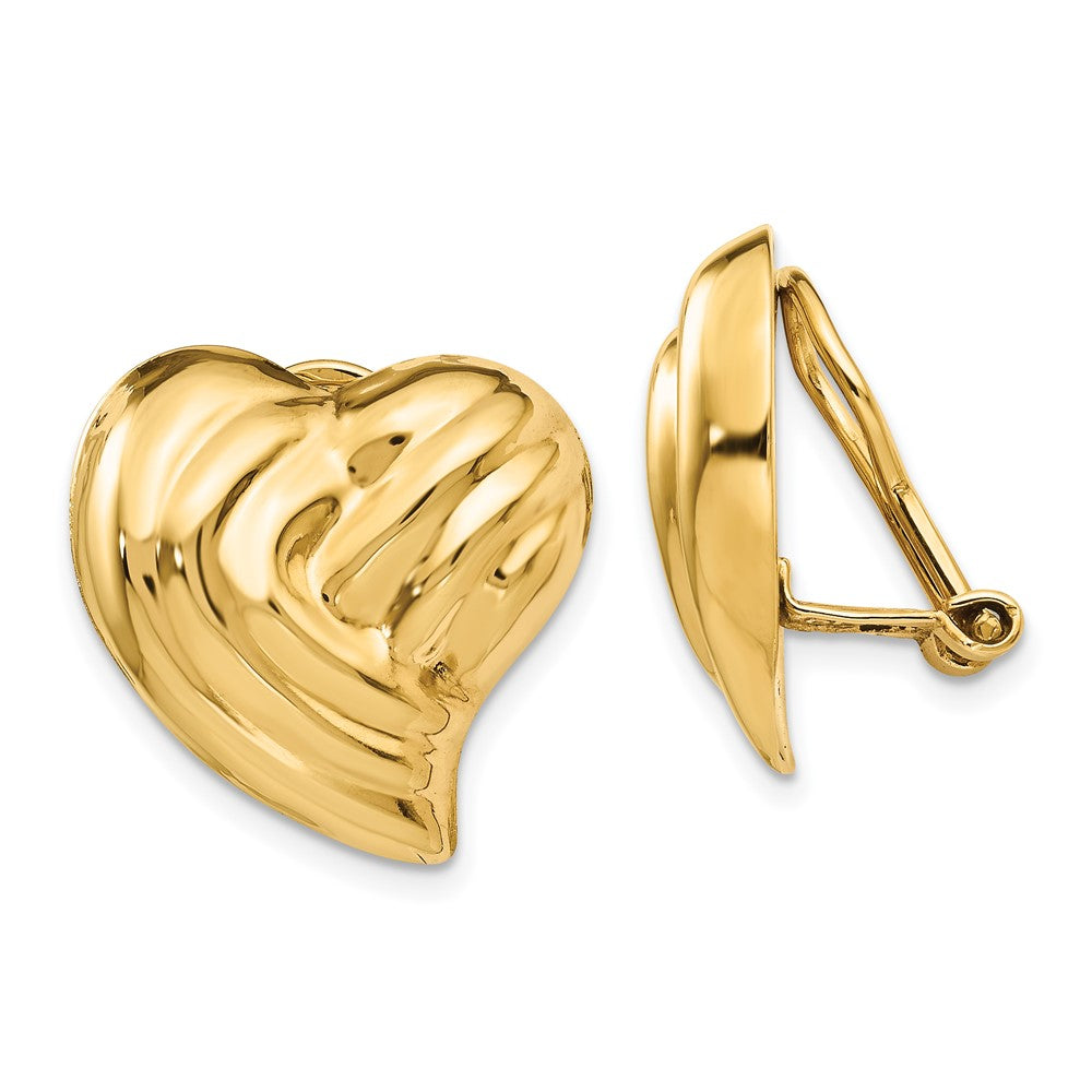 14k Yellow Gold 19 mm Non-pierced Heart Earrings (4.75 grams)