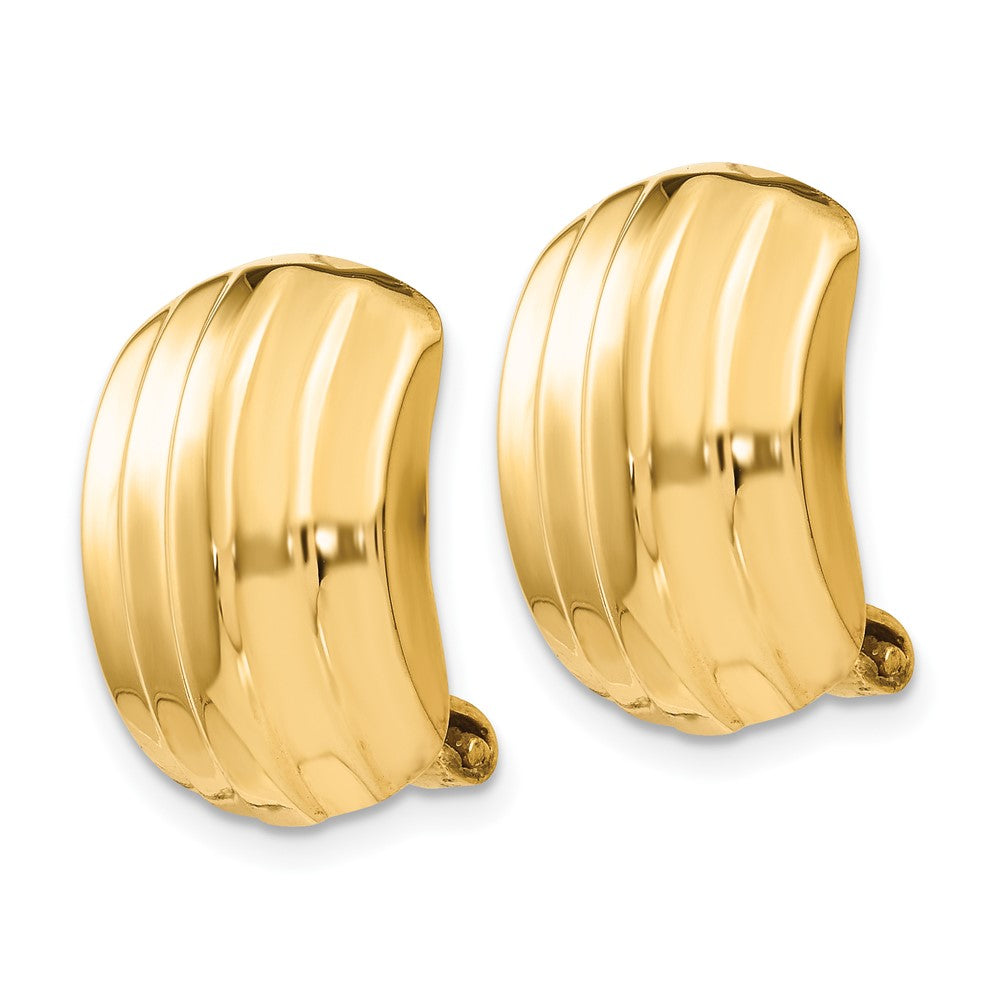 14k Yellow Gold 12 mm Polished Ribbed Non-pierced Omega Back Earrings (3.15 grams)