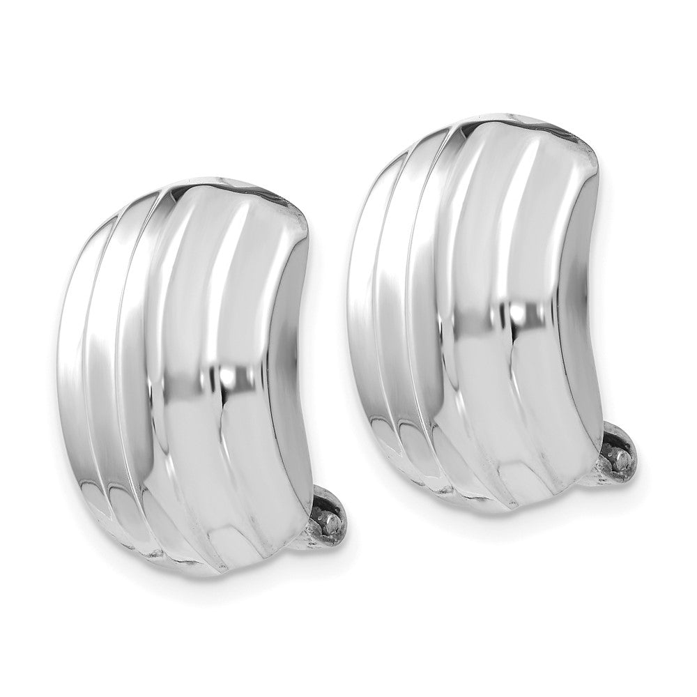 14k White Gold 12 mm Polished Ribbed Non-pierced Omega Back Earrings (3.33 grams)