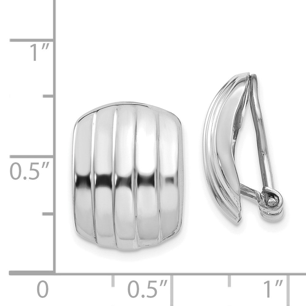 14k White Gold 12 mm Polished Ribbed Non-pierced Omega Back Earrings (3.33 grams)