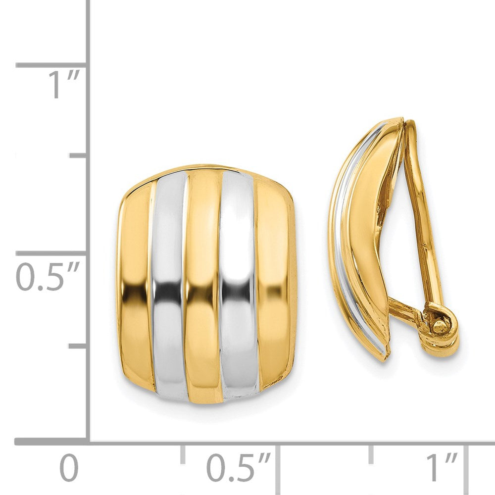 14k Yellow & Rhodium 12 mm Ribbed Non-pierced Omega Back Earrings (3.22 grams)